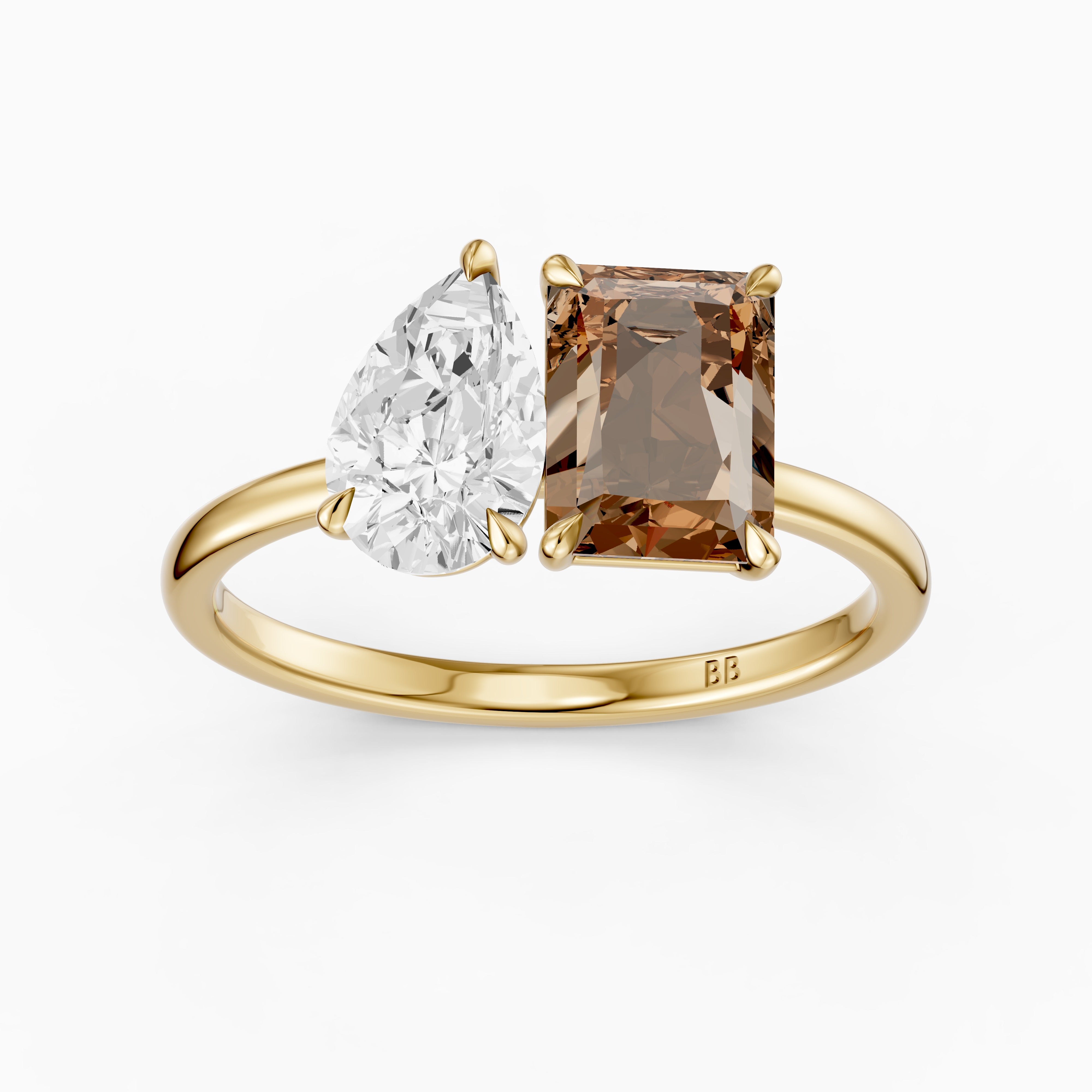 Cintia Champagne Radiant and Pear Cut Colored Lab Grown Diamond Toi et Moi Ring