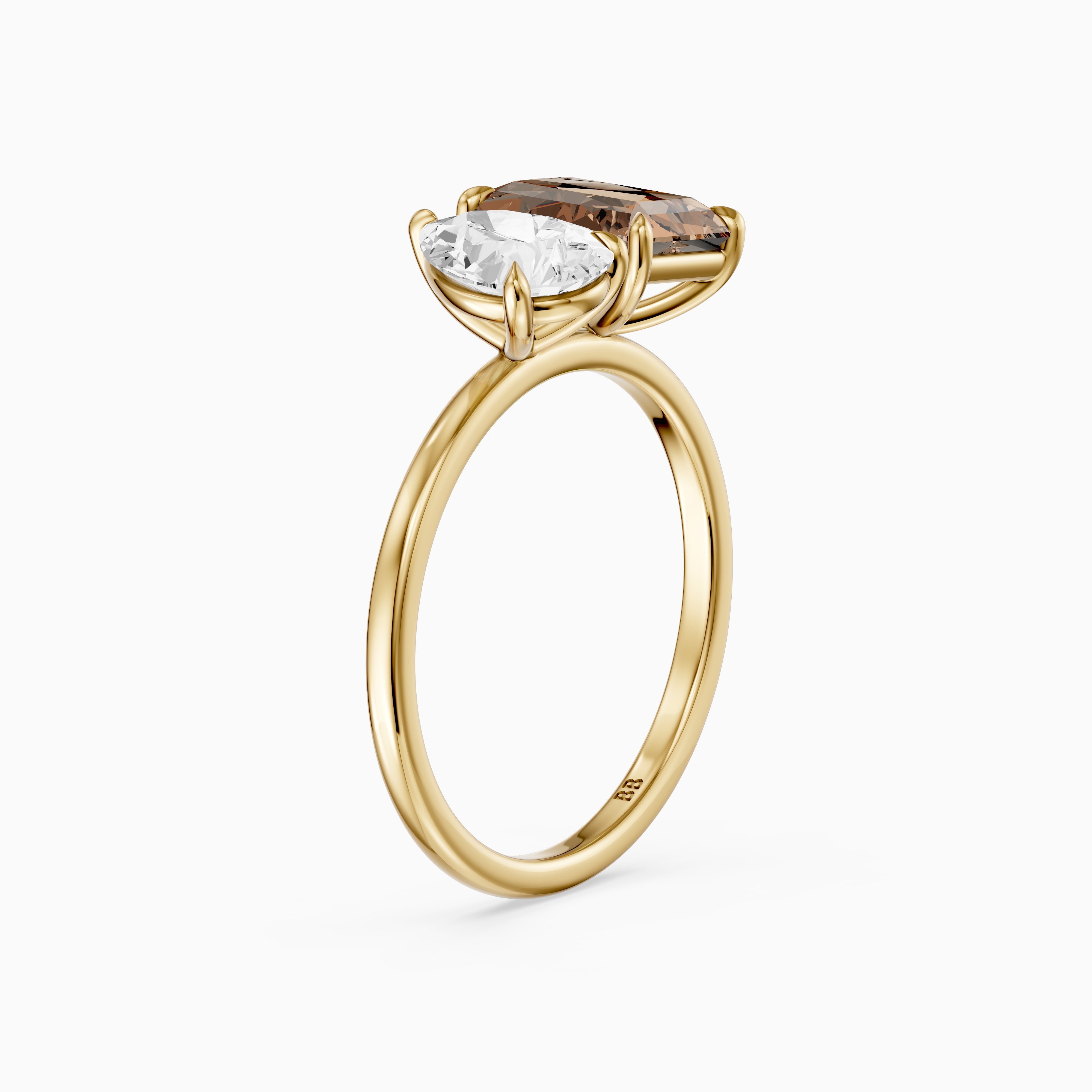 Cintia Champagne Radiant and Pear Cut Colored Lab Grown Diamond Toi et Moi Ring