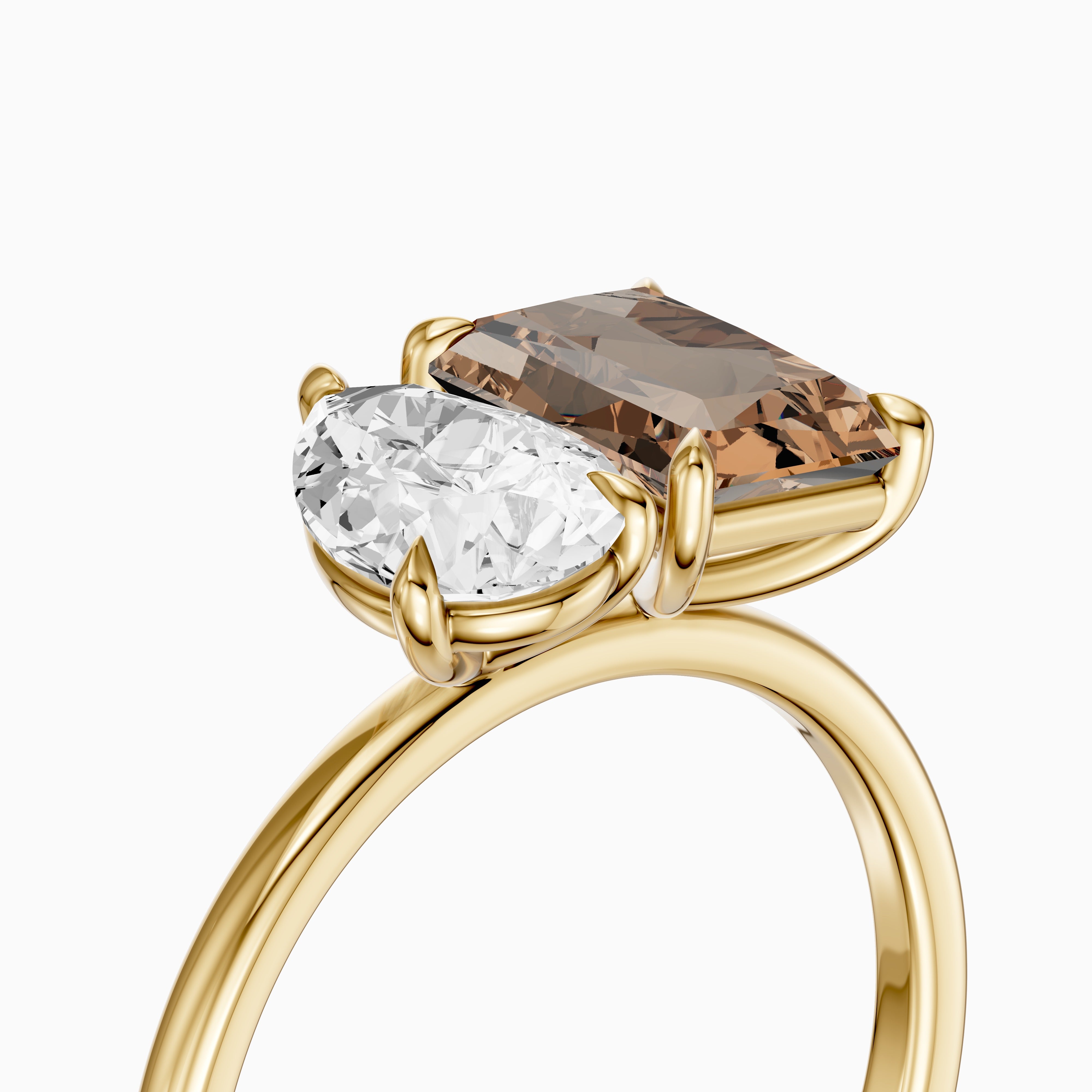 Cintia Champagne Radiant and Pear Cut Colored Lab Grown Diamond Toi et Moi Ring