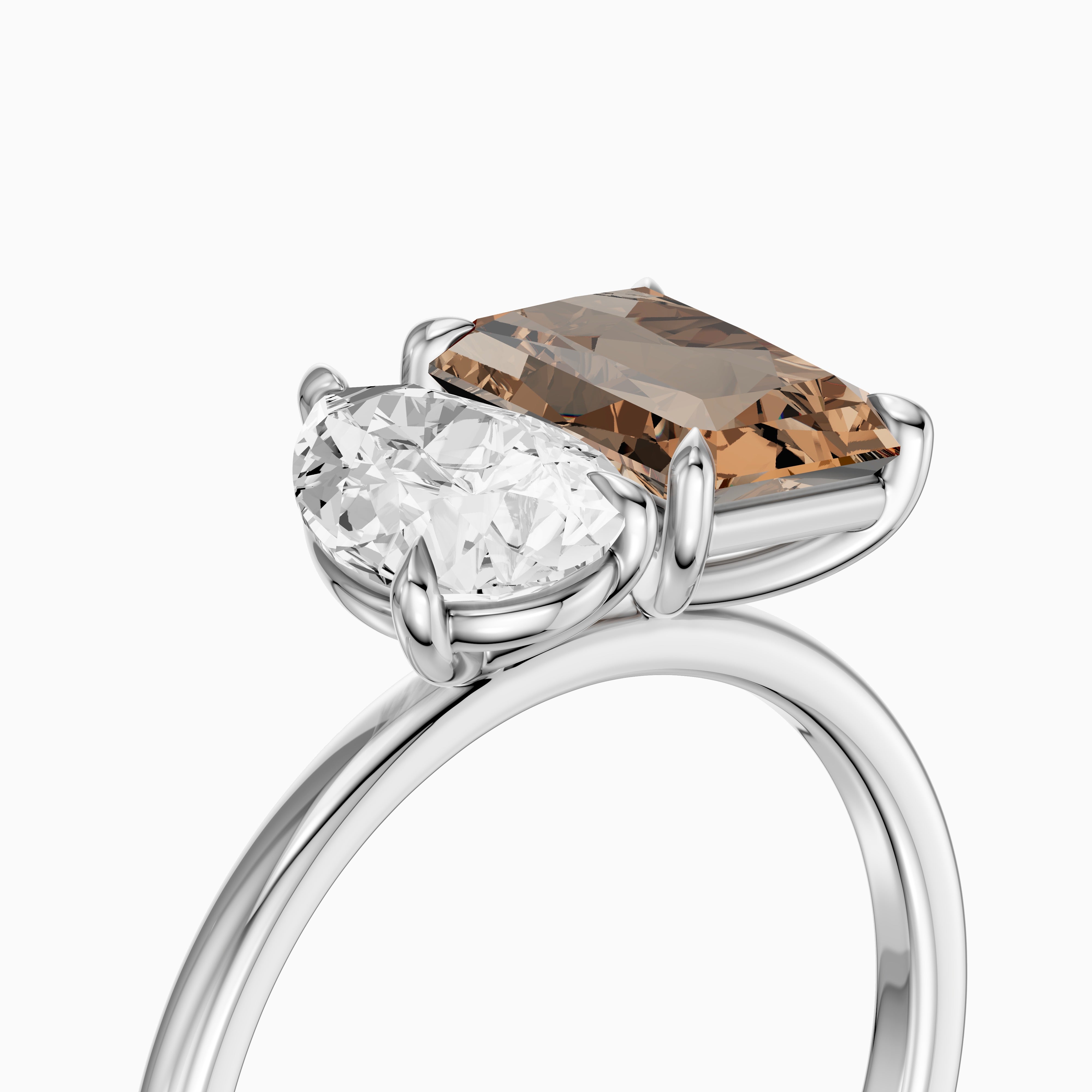 Cintia Champagne Radiant and Pear Cut Colored Lab Grown Diamond Toi et Moi Ring