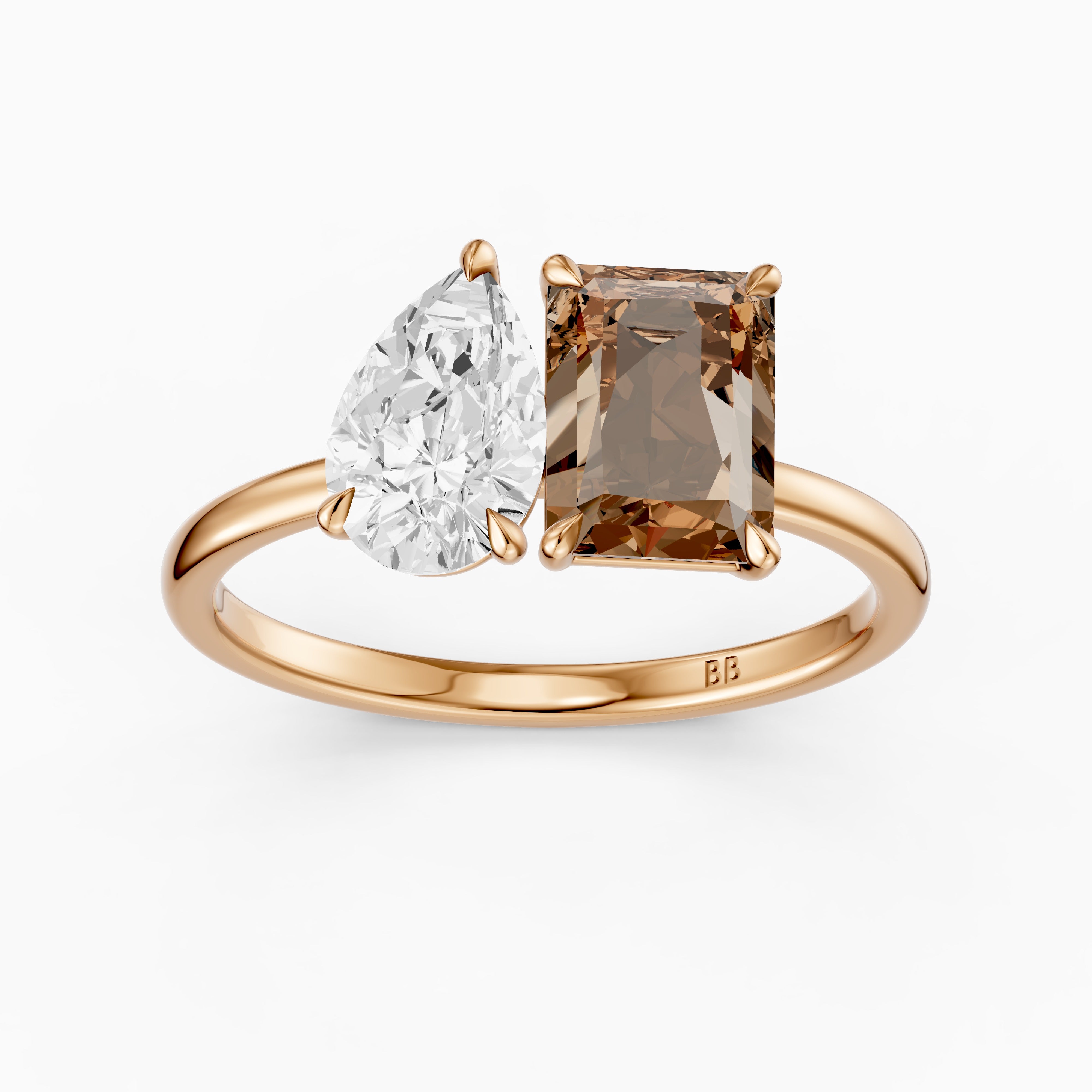 Cintia Champagne Radiant and Pear Cut Colored Lab Grown Diamond Toi et Moi Ring
