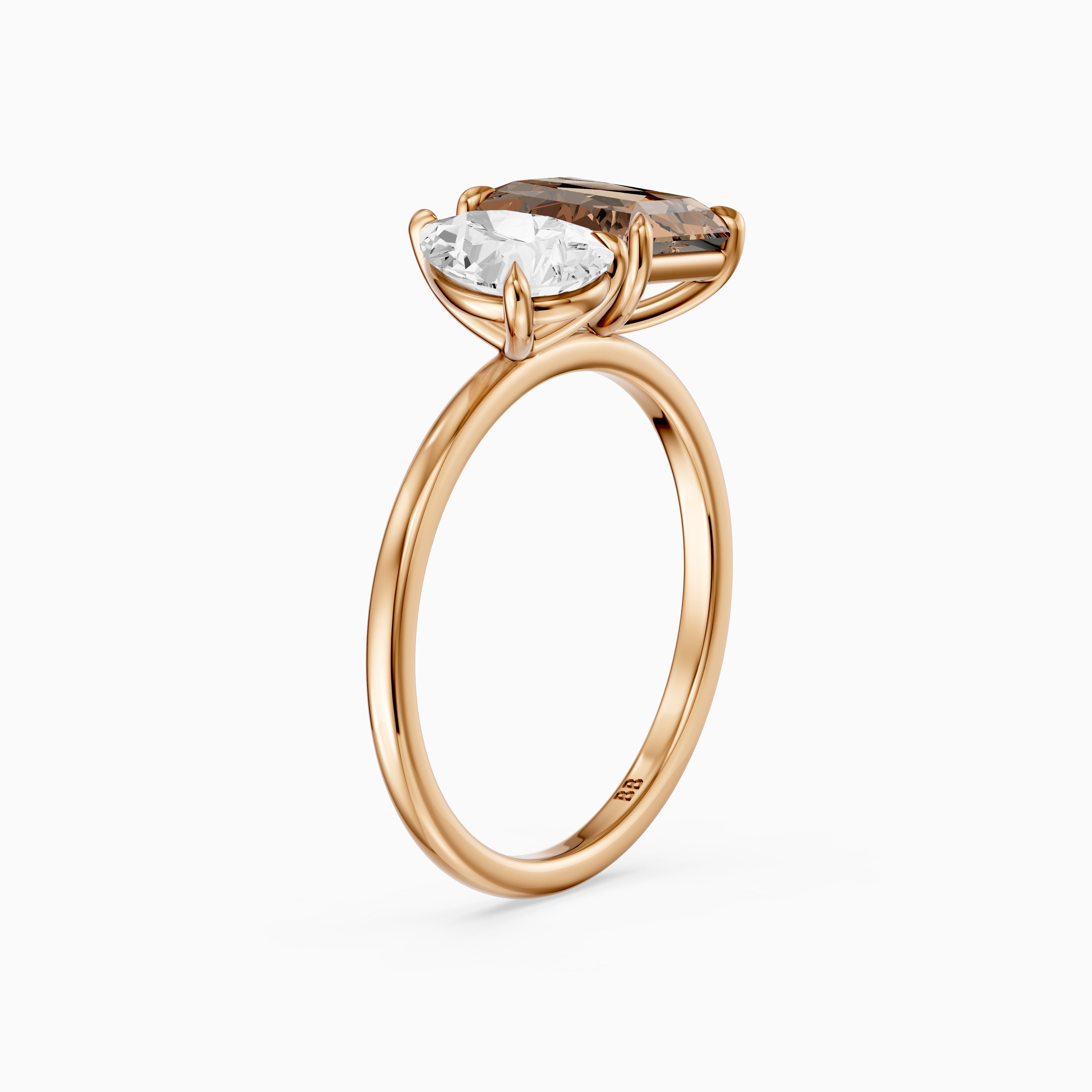 Cintia Champagne Radiant and Pear Cut Colored Lab Grown Diamond Toi et Moi Ring