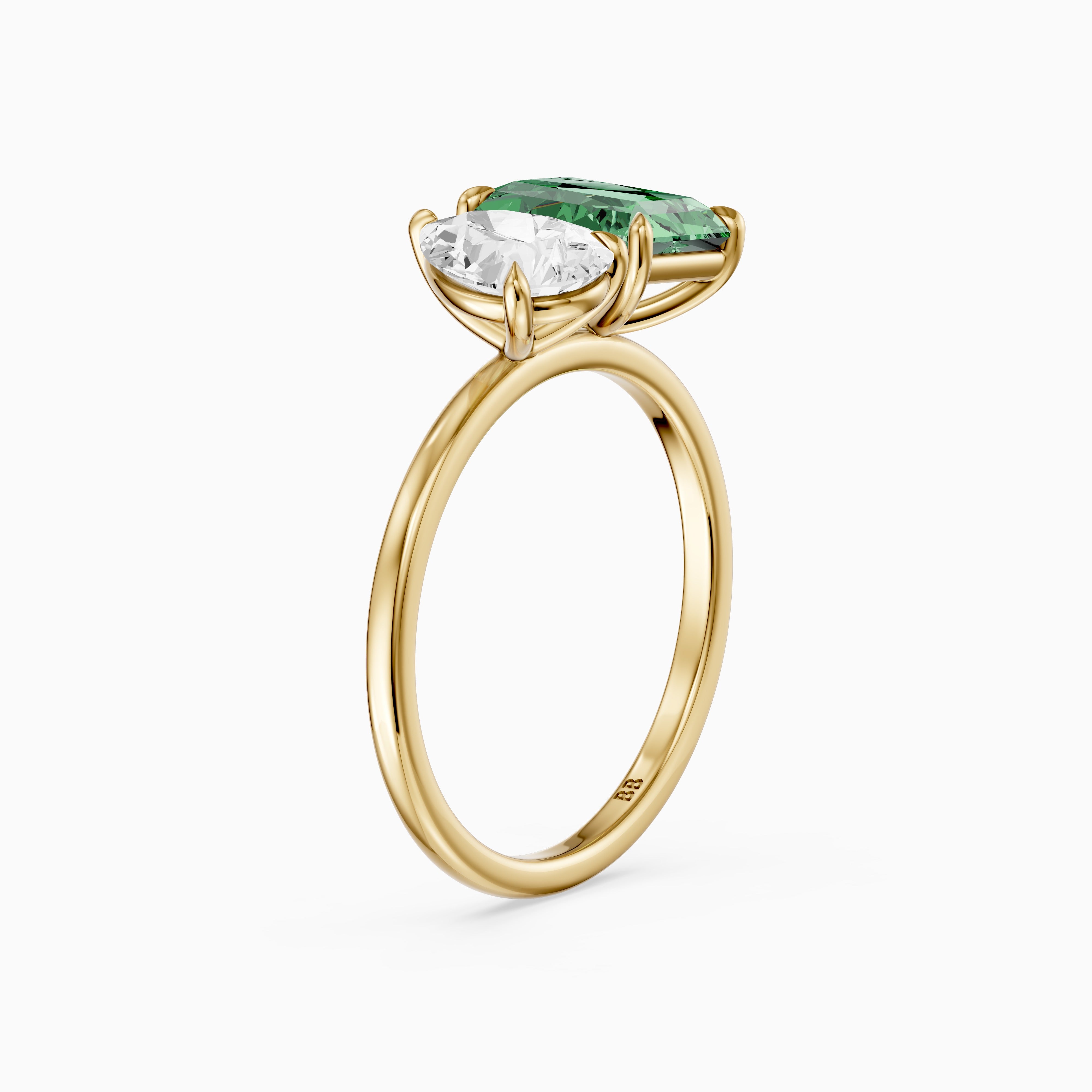 Cybele Green Radiant and Pear Cut Colored Lab Grown Diamond Toi et Moi Ring