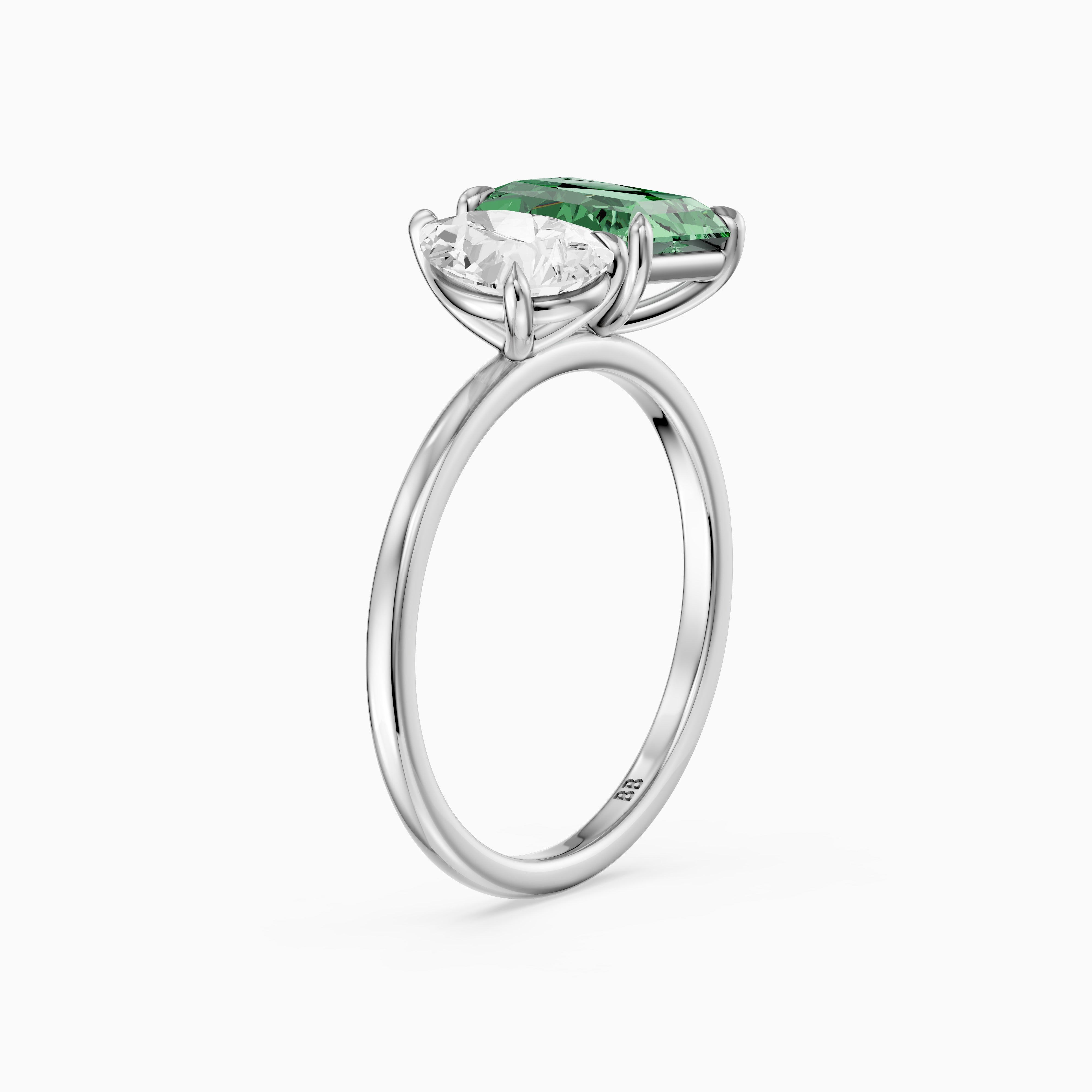Cybele Green Radiant and Pear Cut Colored Lab Grown Diamond Toi et Moi Ring