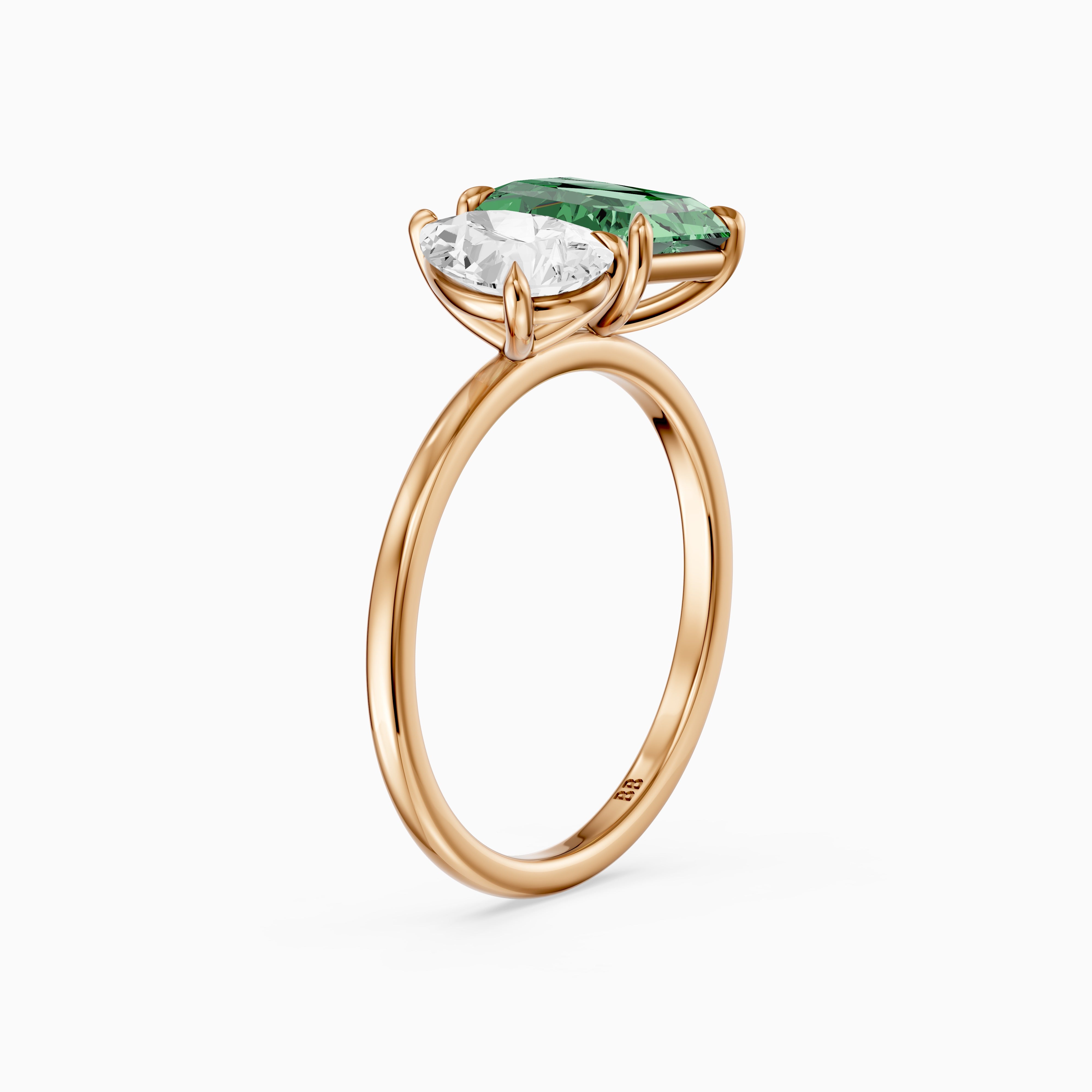 Cybele Green Radiant and Pear Cut Colored Lab Grown Diamond Toi et Moi Ring