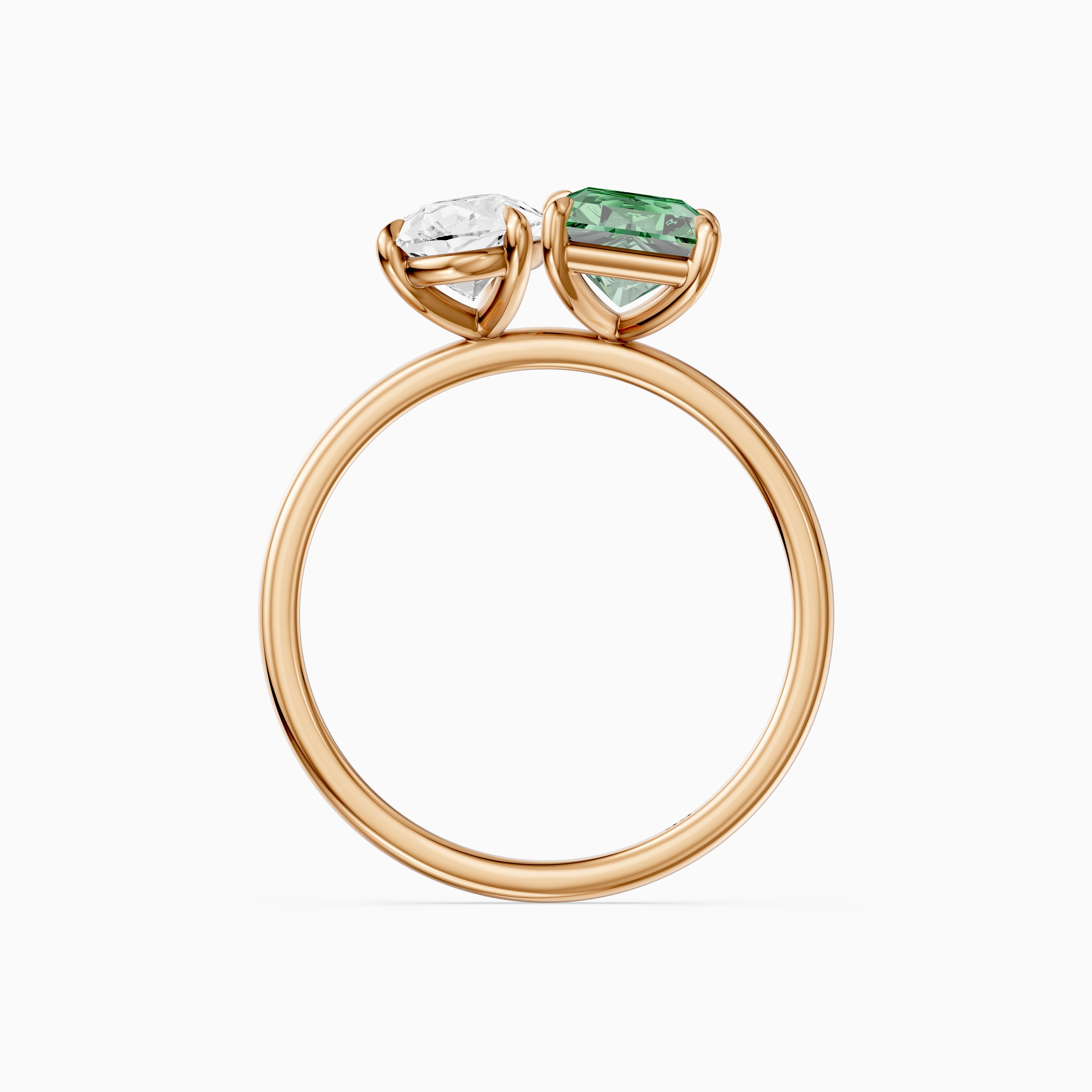 Cybele Green Radiant and Pear Cut Colored Lab Grown Diamond Toi et Moi Ring