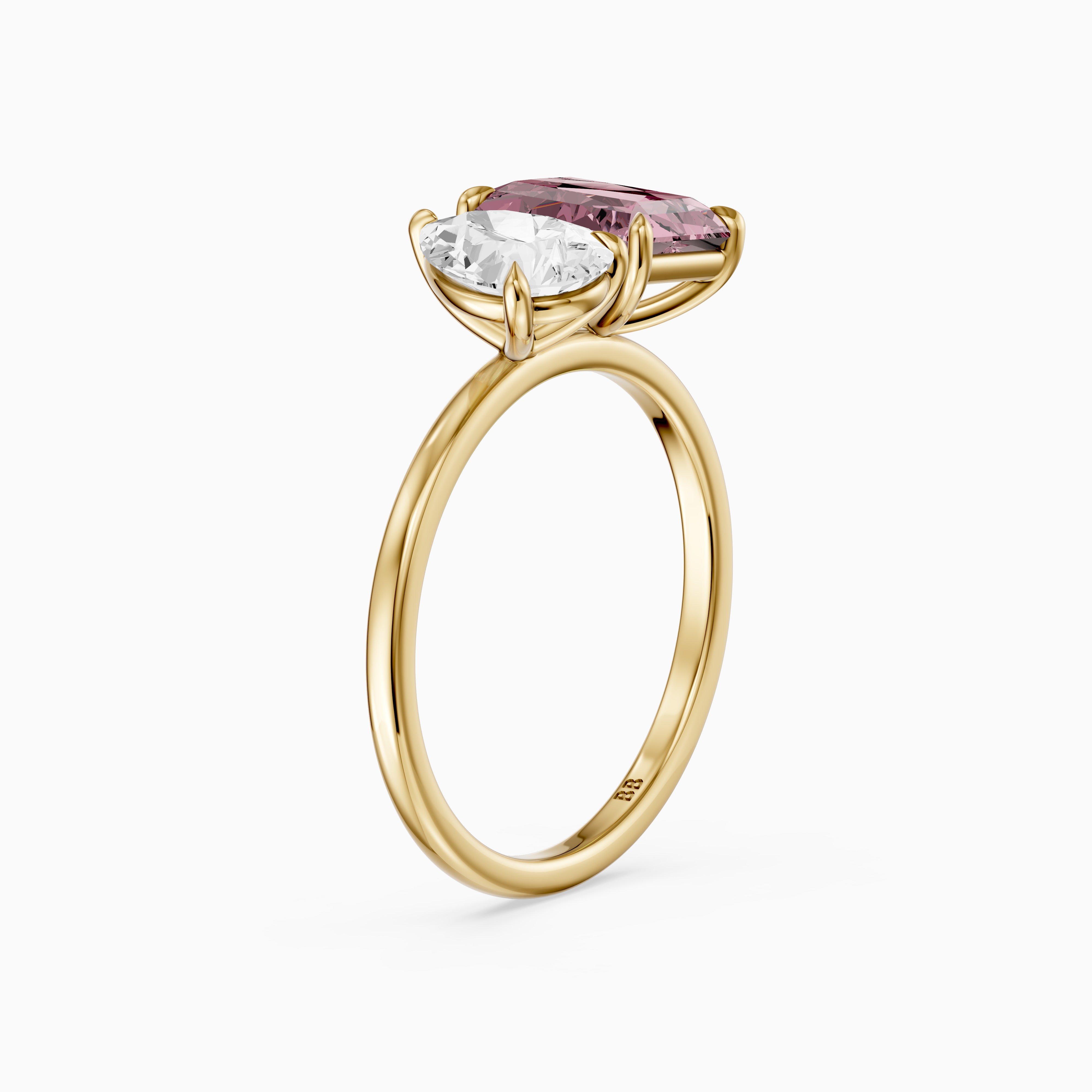Liis Pink Radiant and Pear Cut Colored Lab Grown Diamond Toi et Moi Ring