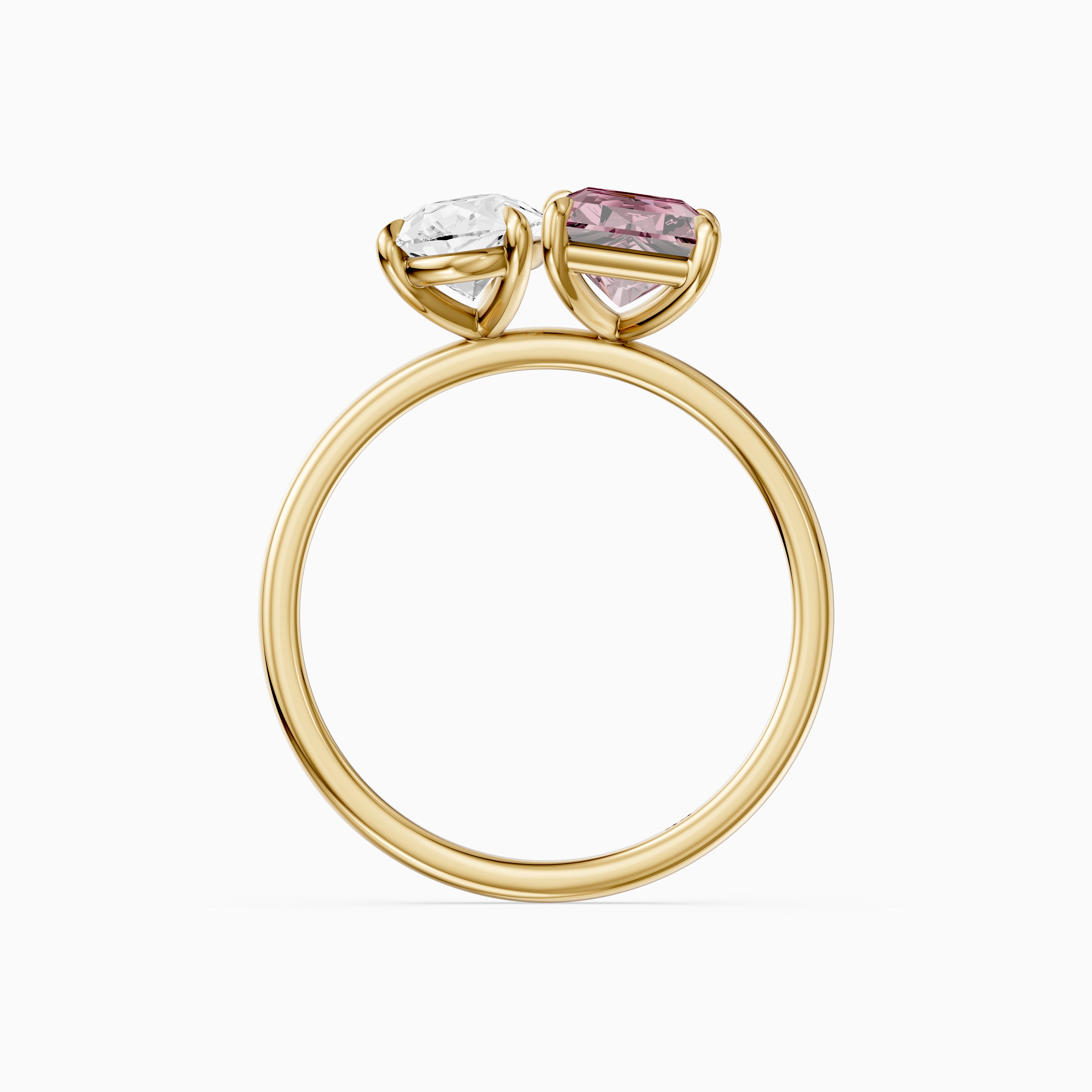 Liis Pink Radiant and Pear Cut Colored Lab Grown Diamond Toi et Moi Ring