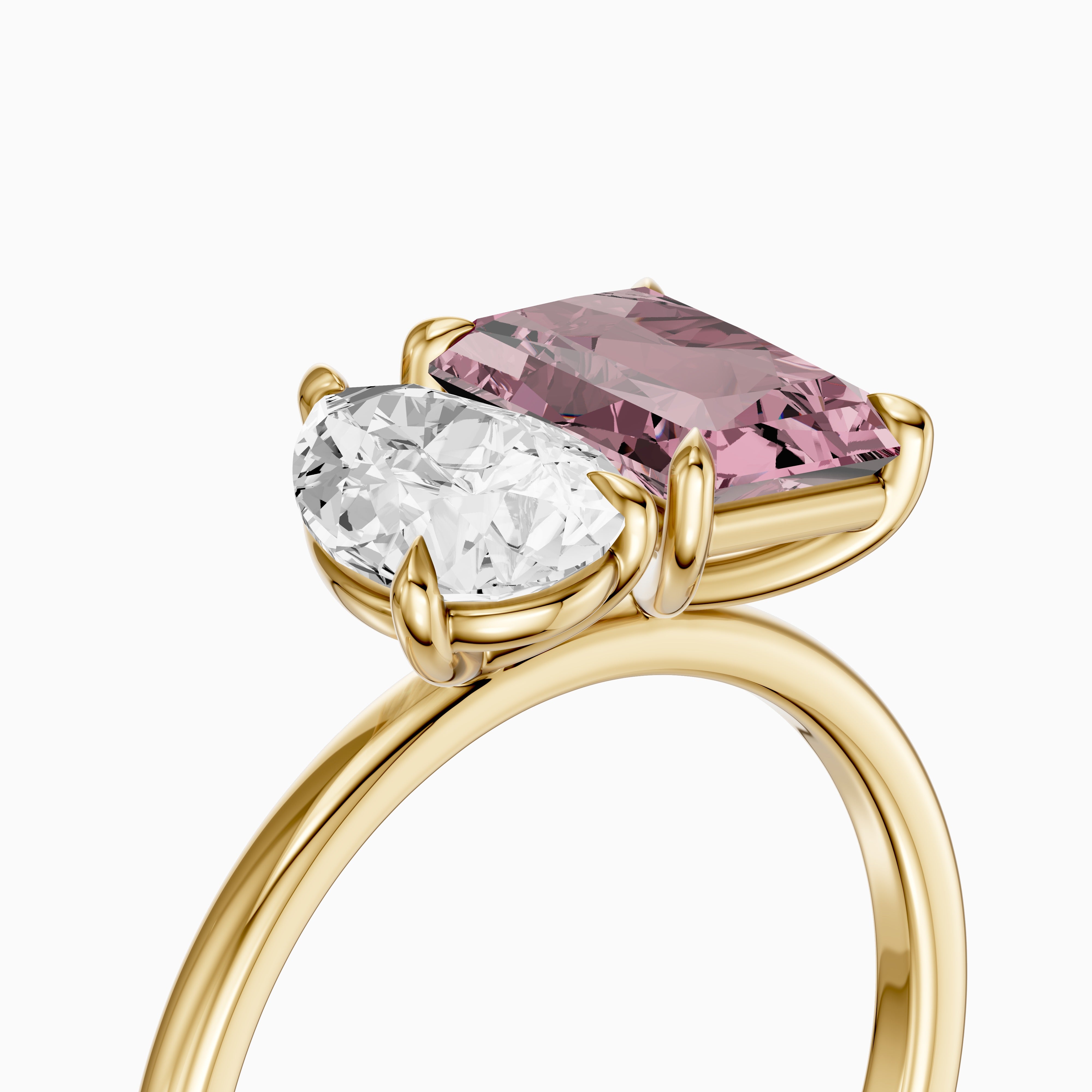 Liis Pink Radiant and Pear Cut Colored Lab Grown Diamond Toi et Moi Ring