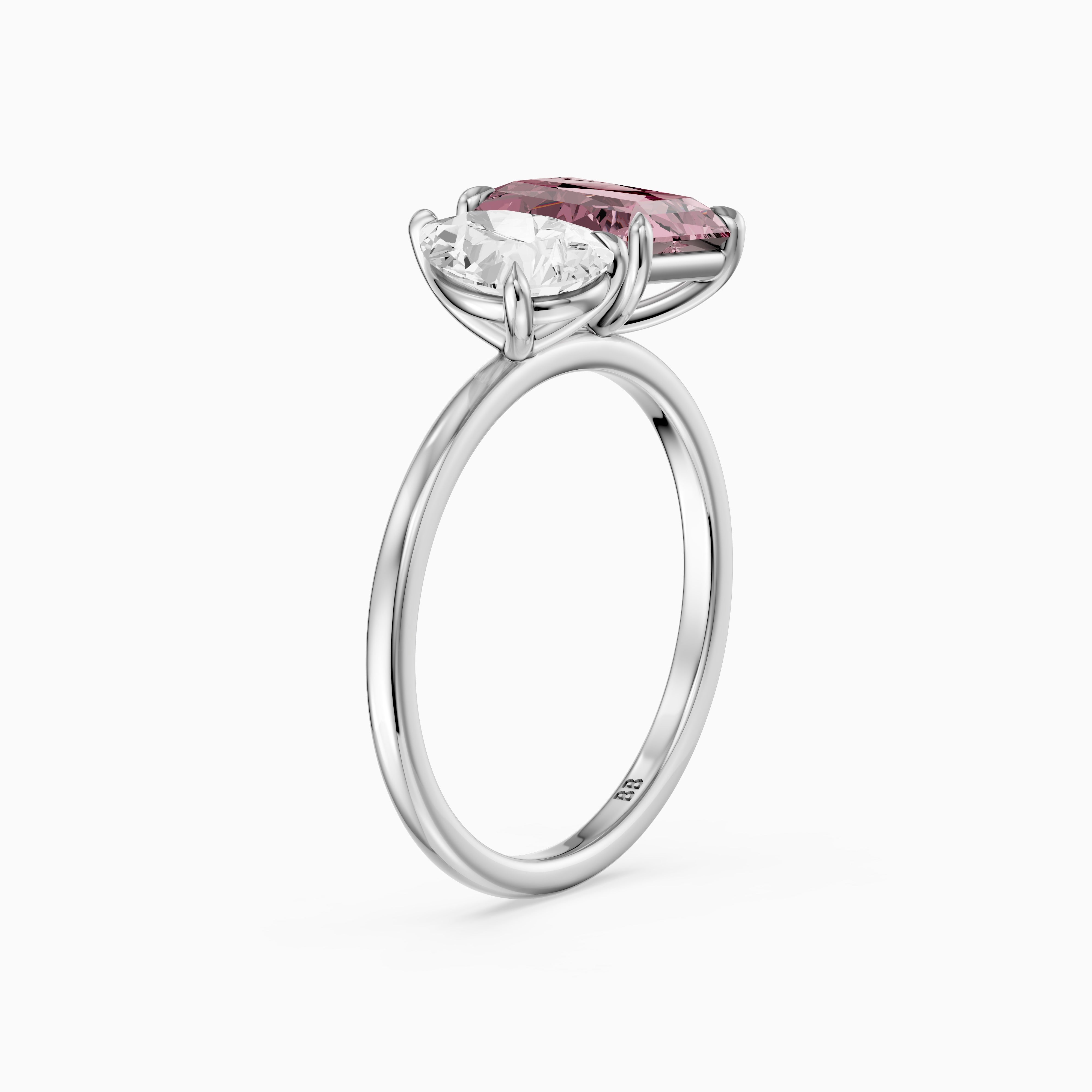 Liis Pink Radiant and Pear Cut Colored Lab Grown Diamond Toi et Moi Ring