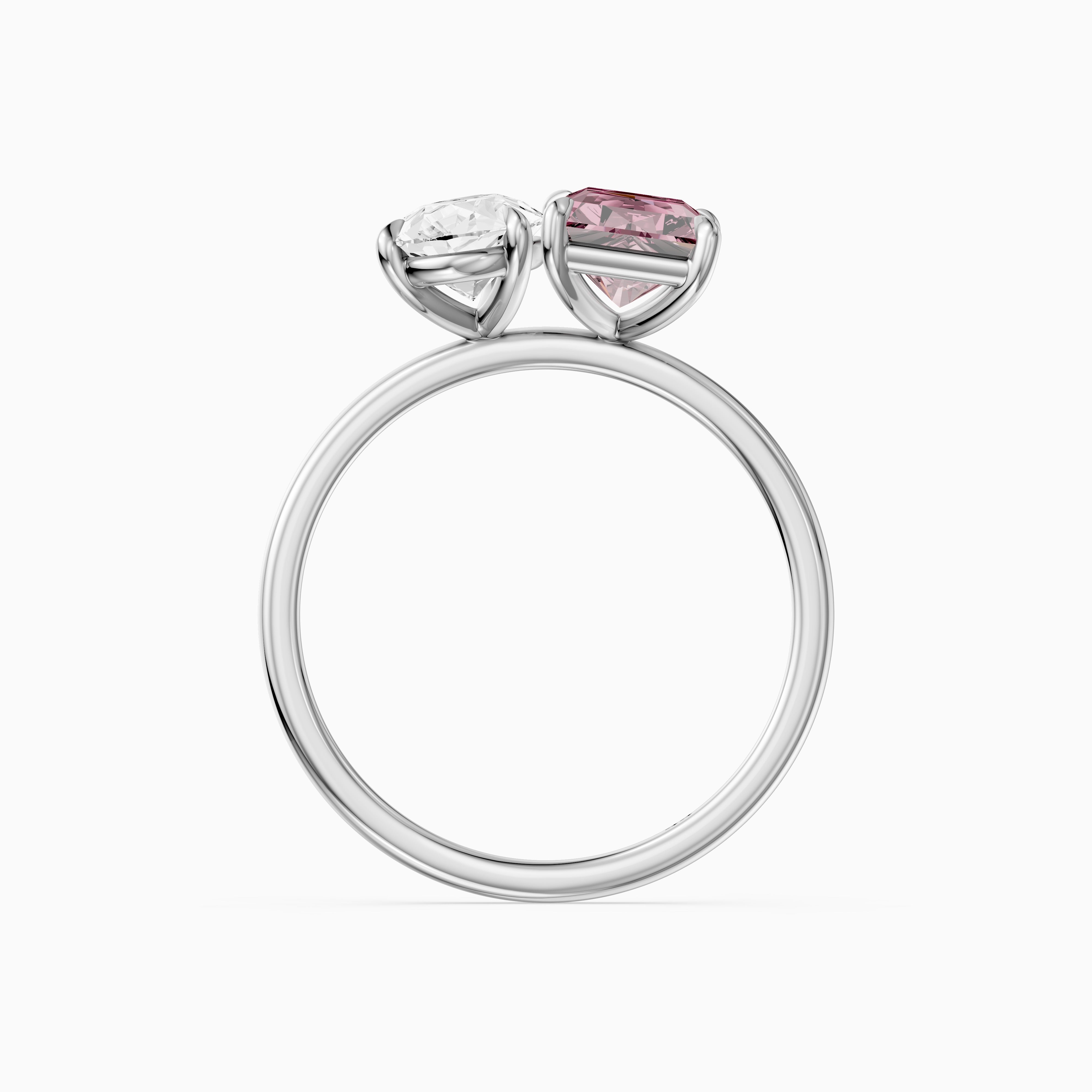 Liis Pink Radiant and Pear Cut Colored Lab Grown Diamond Toi et Moi Ring