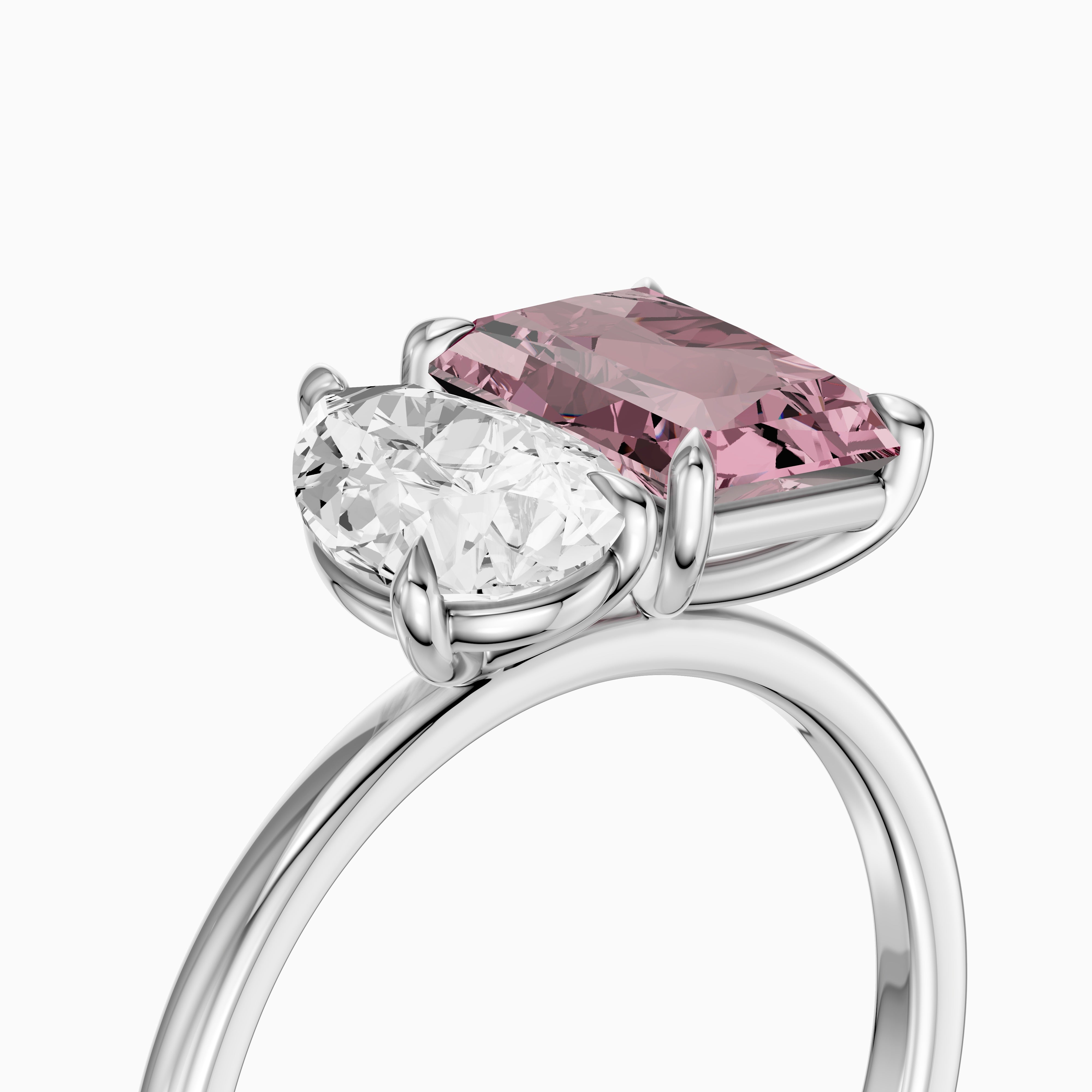 Liis Pink Radiant and Pear Cut Colored Lab Grown Diamond Toi et Moi Ring