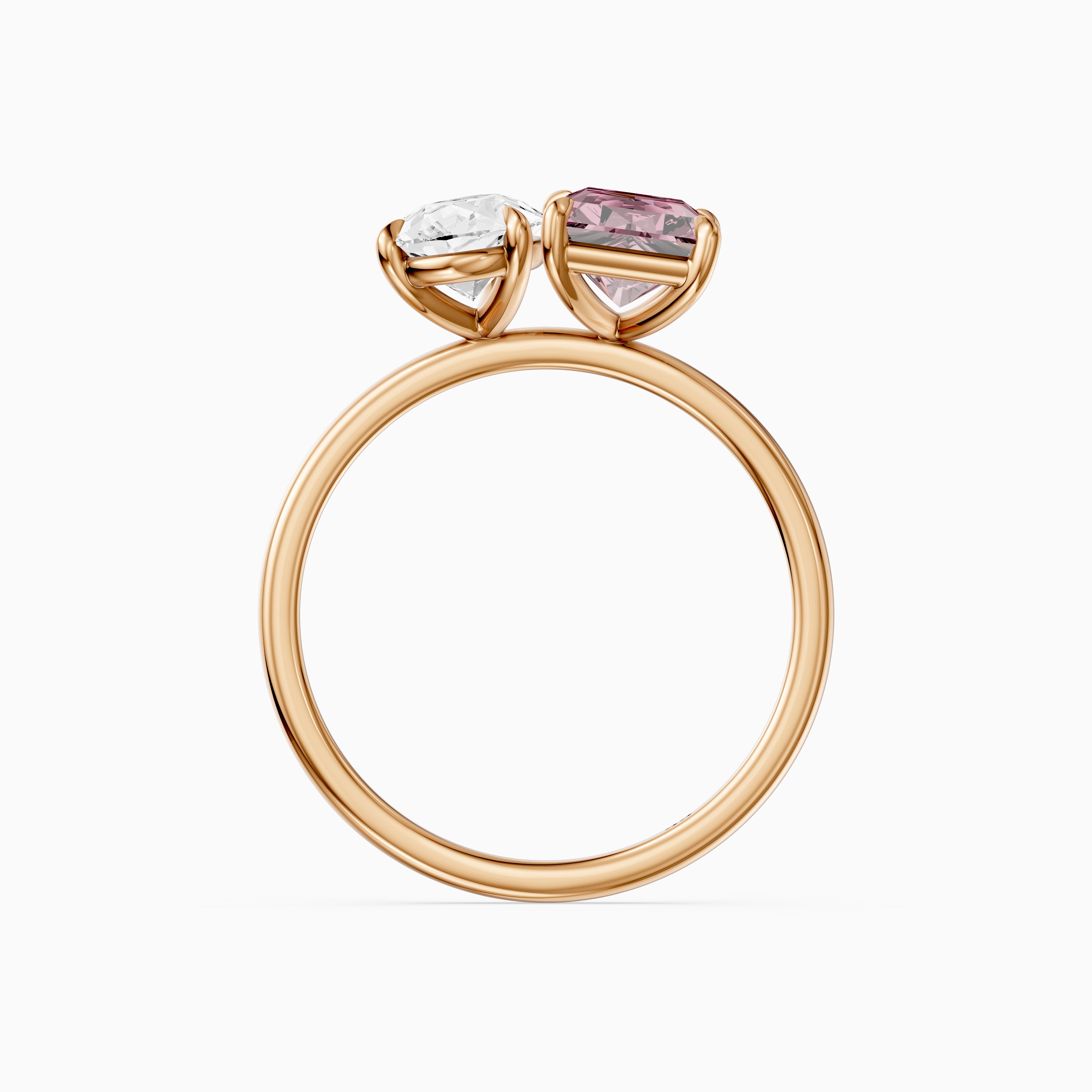 Liis Pink Radiant and Pear Cut Colored Lab Grown Diamond Toi et Moi Ring