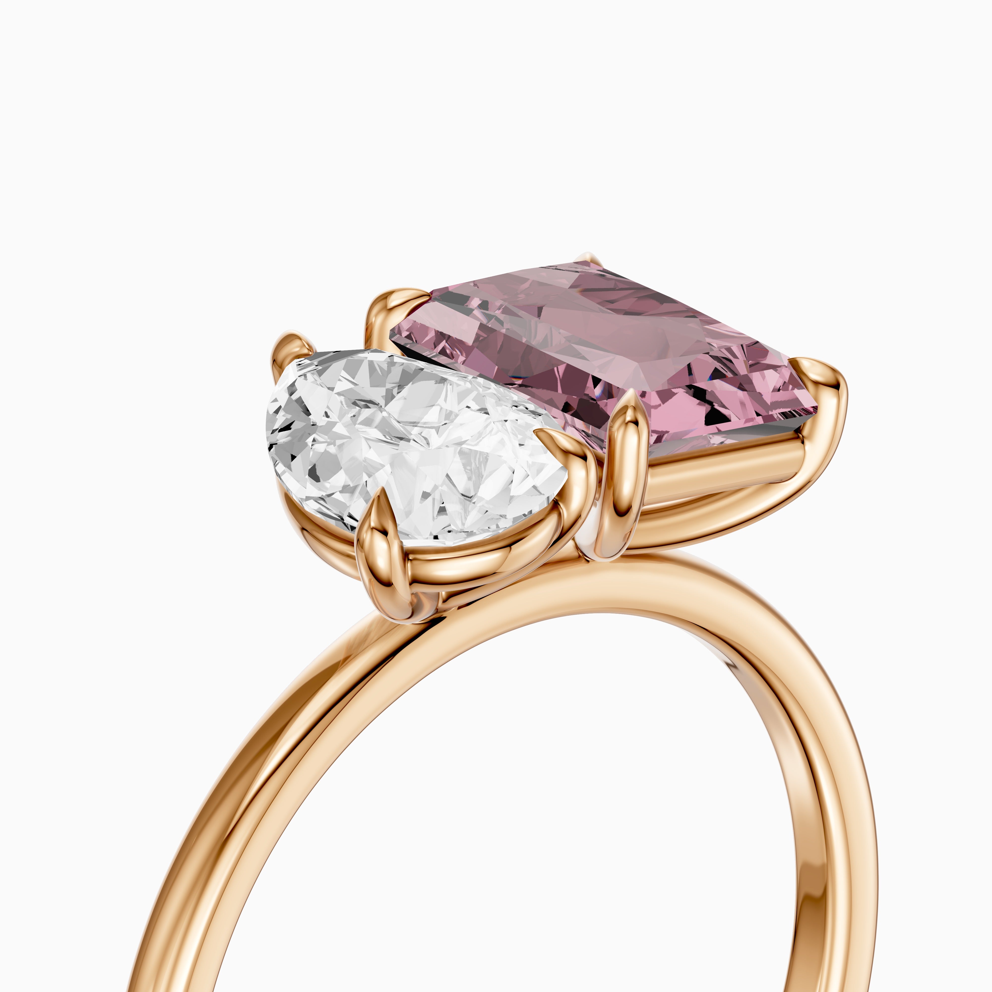 Liis Pink Radiant and Pear Cut Colored Lab Grown Diamond Toi et Moi Ring