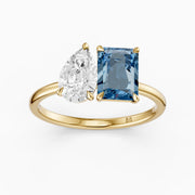 Milica Blue Radiant and Pear Cut Colored Lab Grown Diamond Toi et Moi Ring