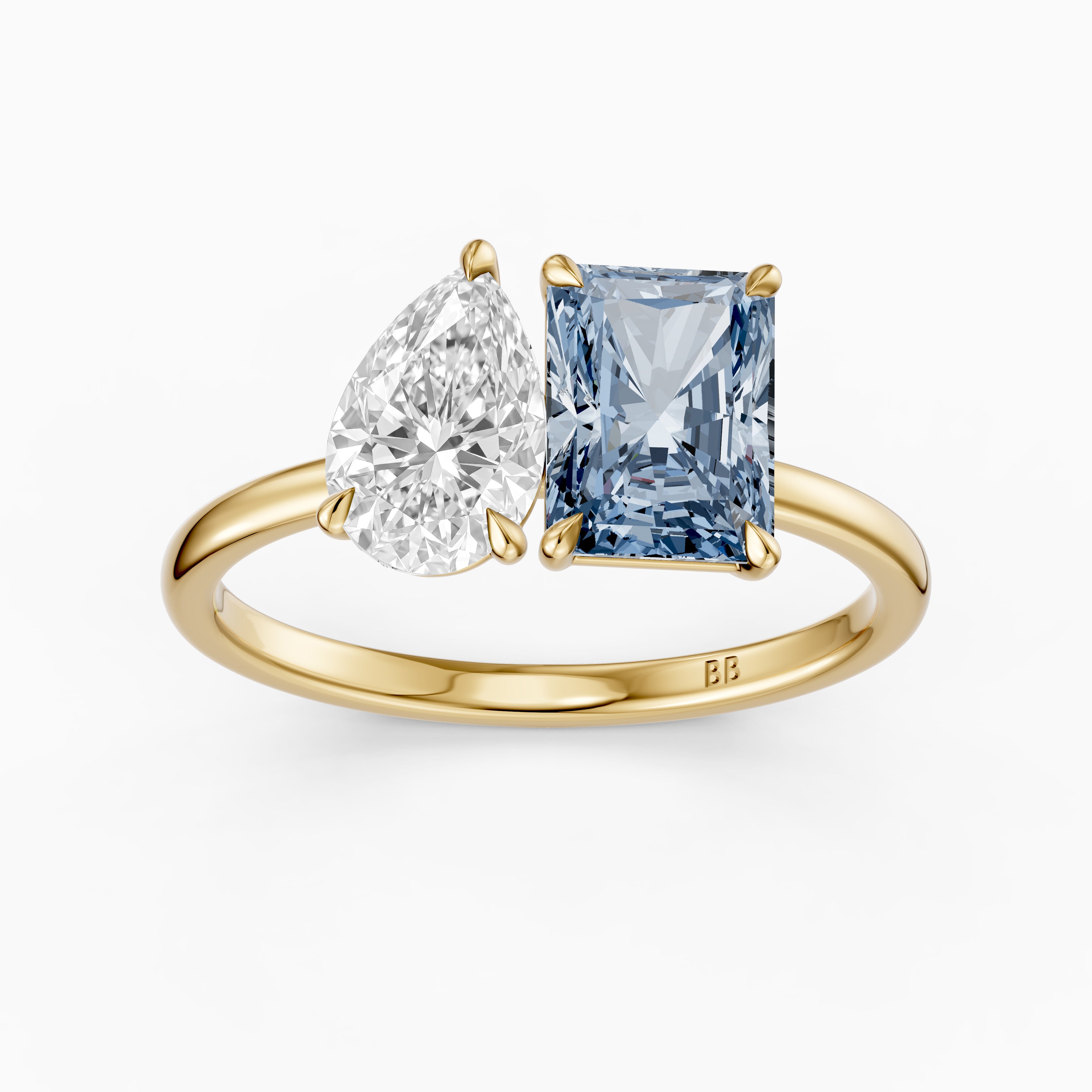 Milica Blue Radiant and Pear Cut Colored Lab Grown Diamond Toi et Moi Ring