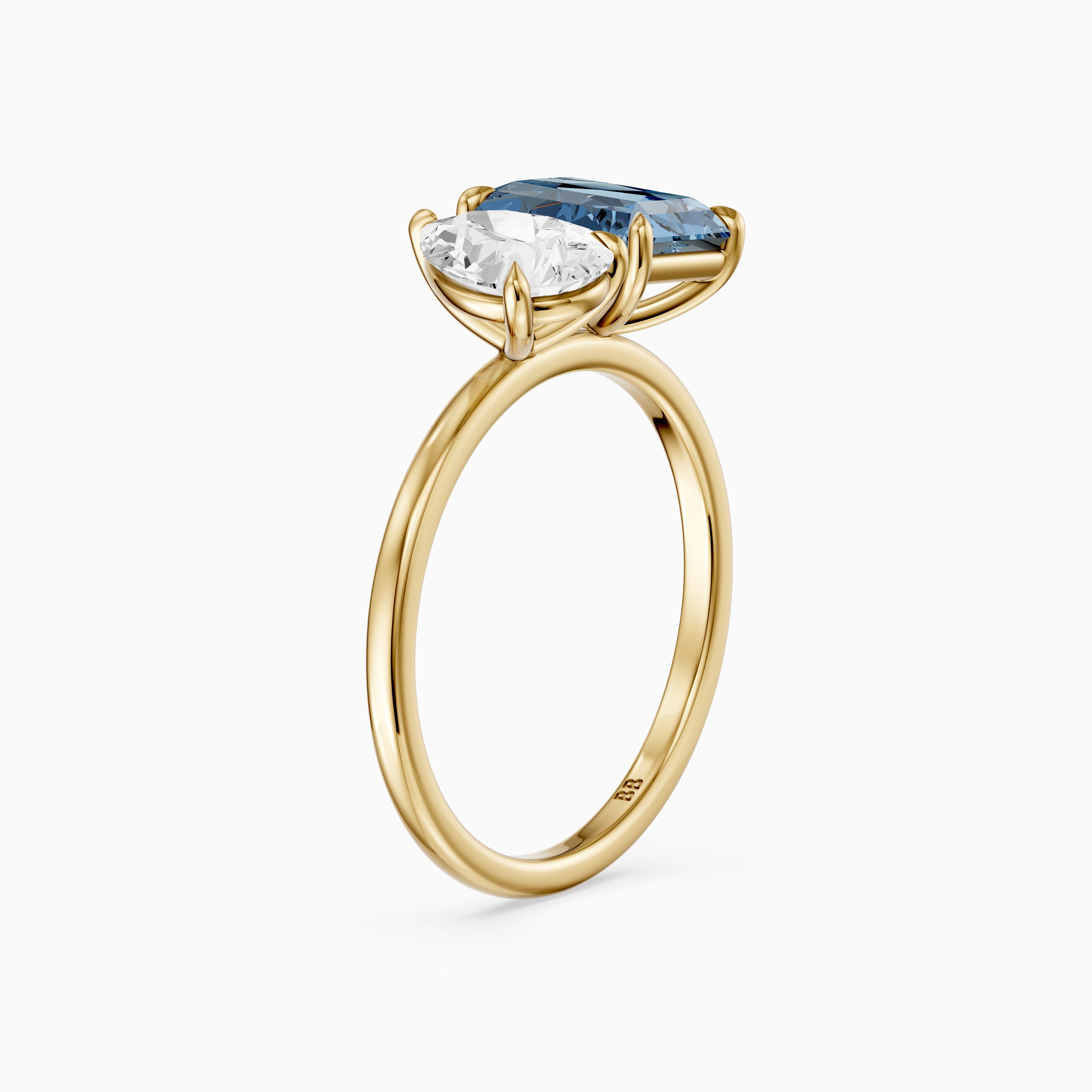 Milica Blue Radiant and Pear Cut Colored Lab Grown Diamond Toi et Moi Ring