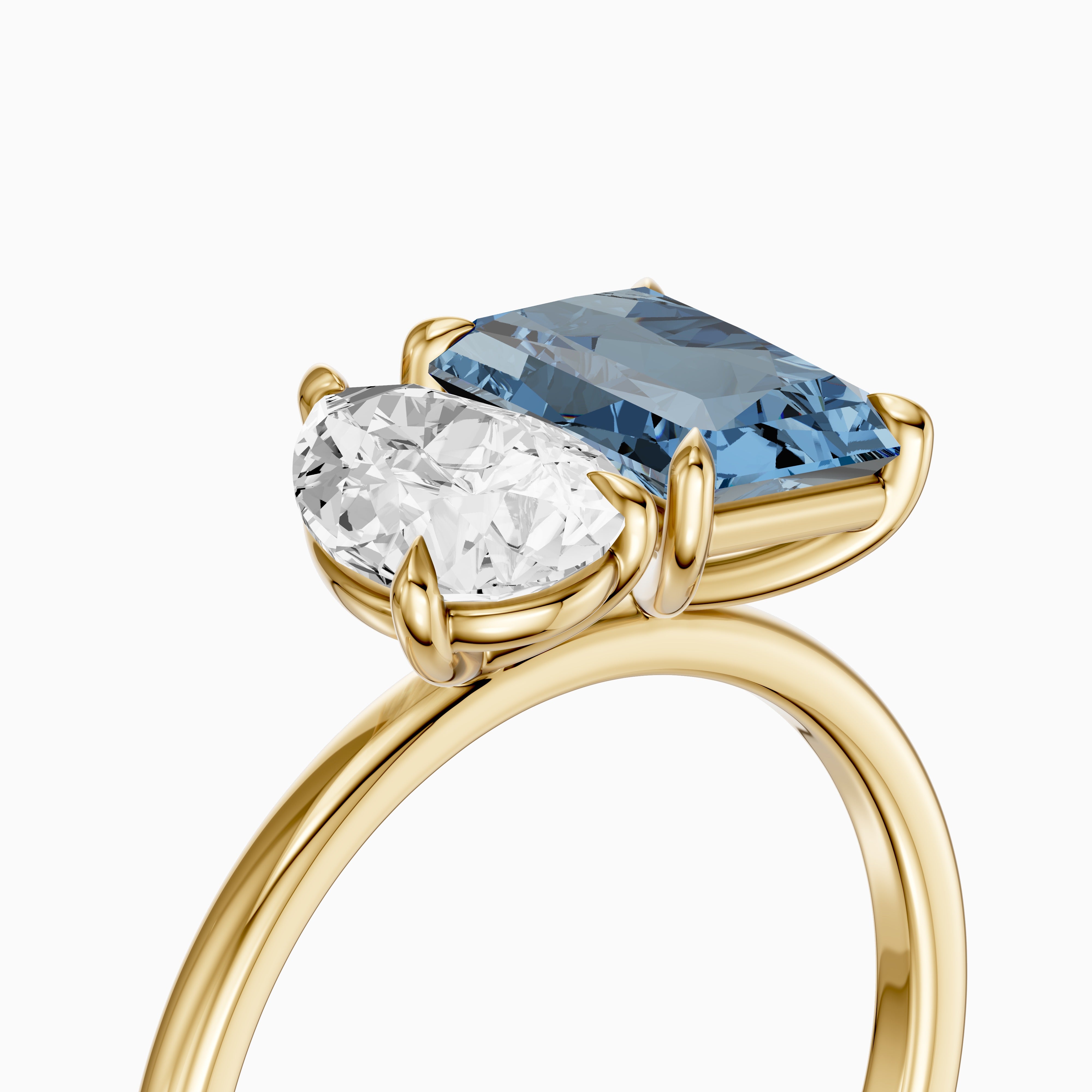 Milica Blue Radiant and Pear Cut Colored Lab Grown Diamond Toi et Moi Ring