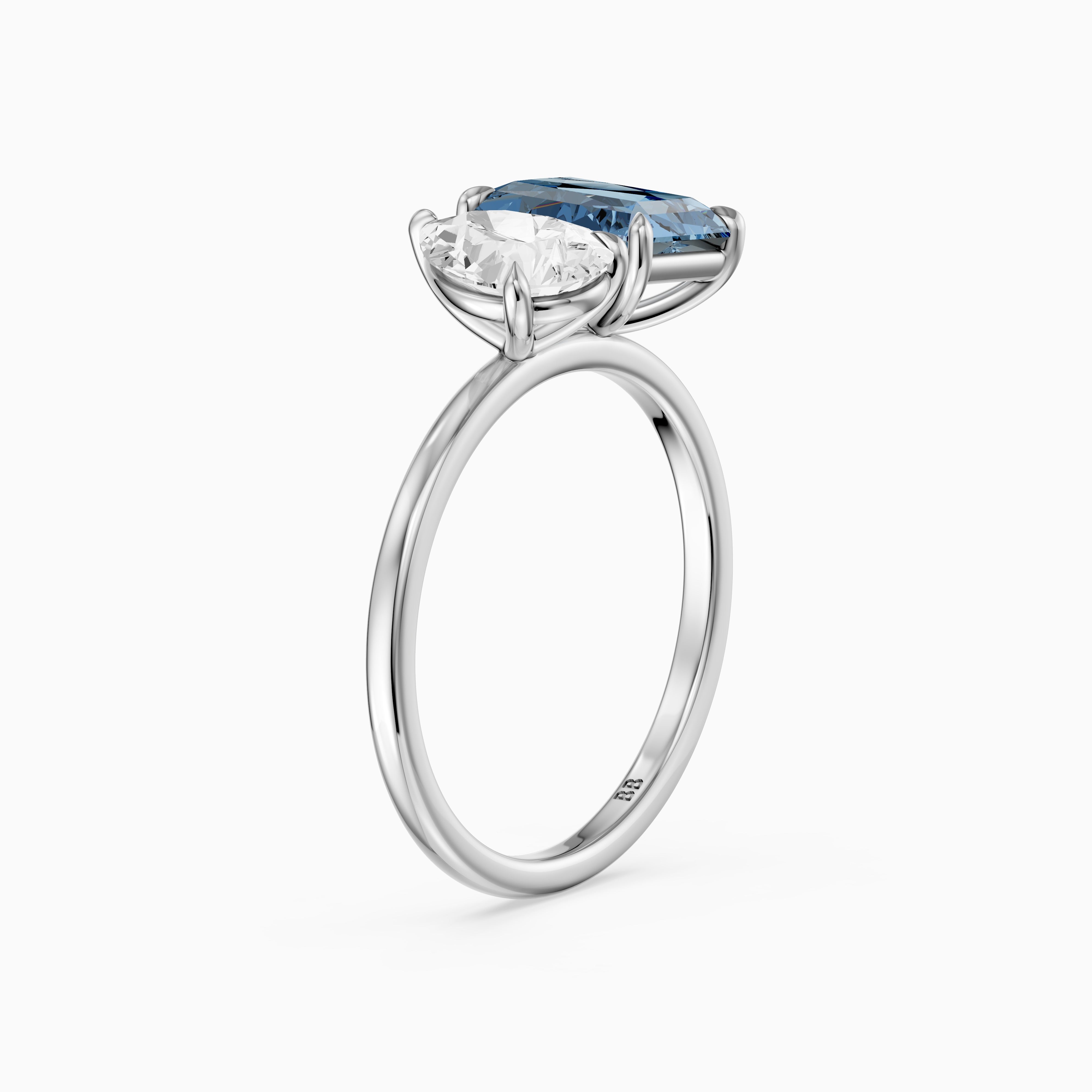 Milica Blue Radiant and Pear Cut Colored Lab Grown Diamond Toi et Moi Ring