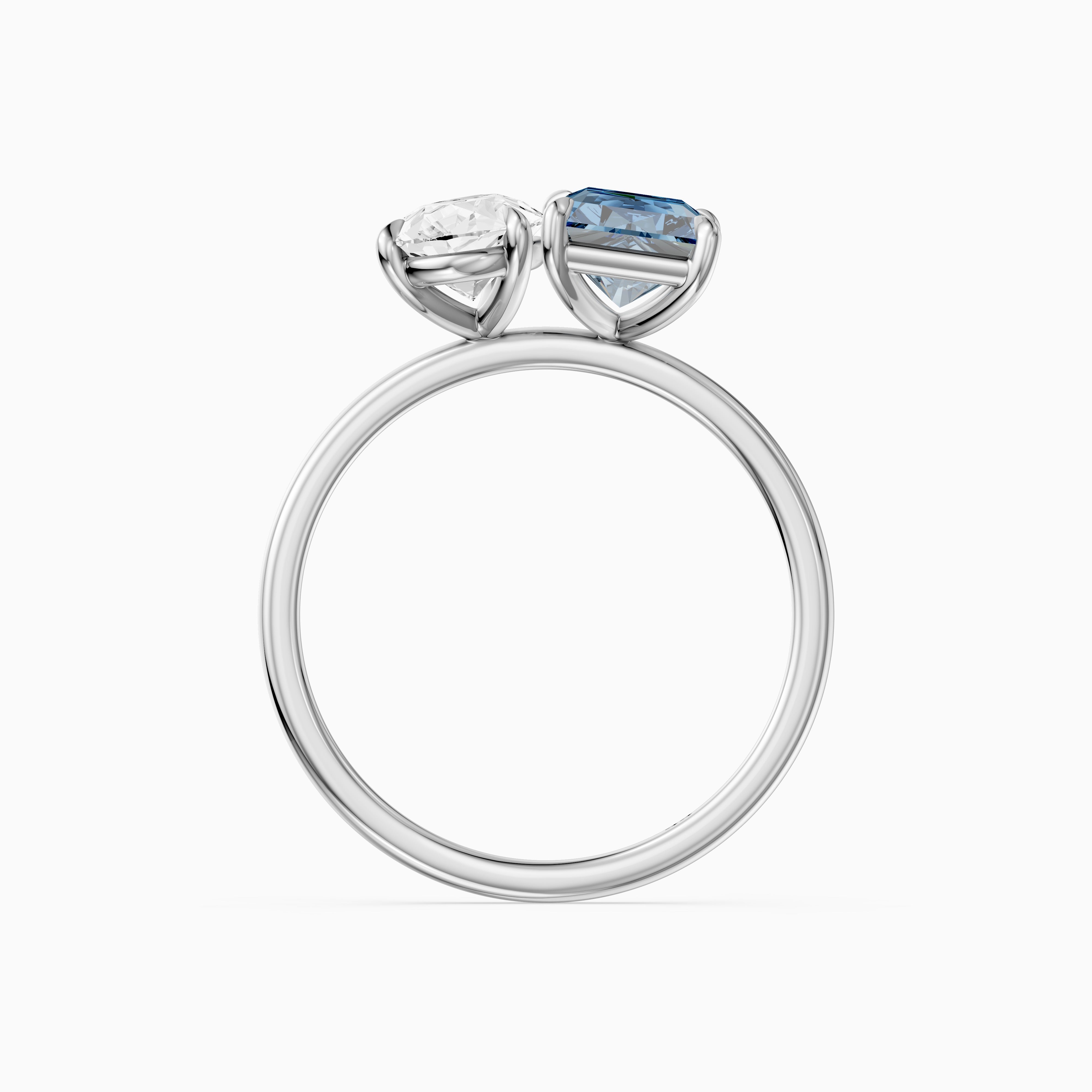 Milica Blue Radiant and Pear Cut Colored Lab Grown Diamond Toi et Moi Ring