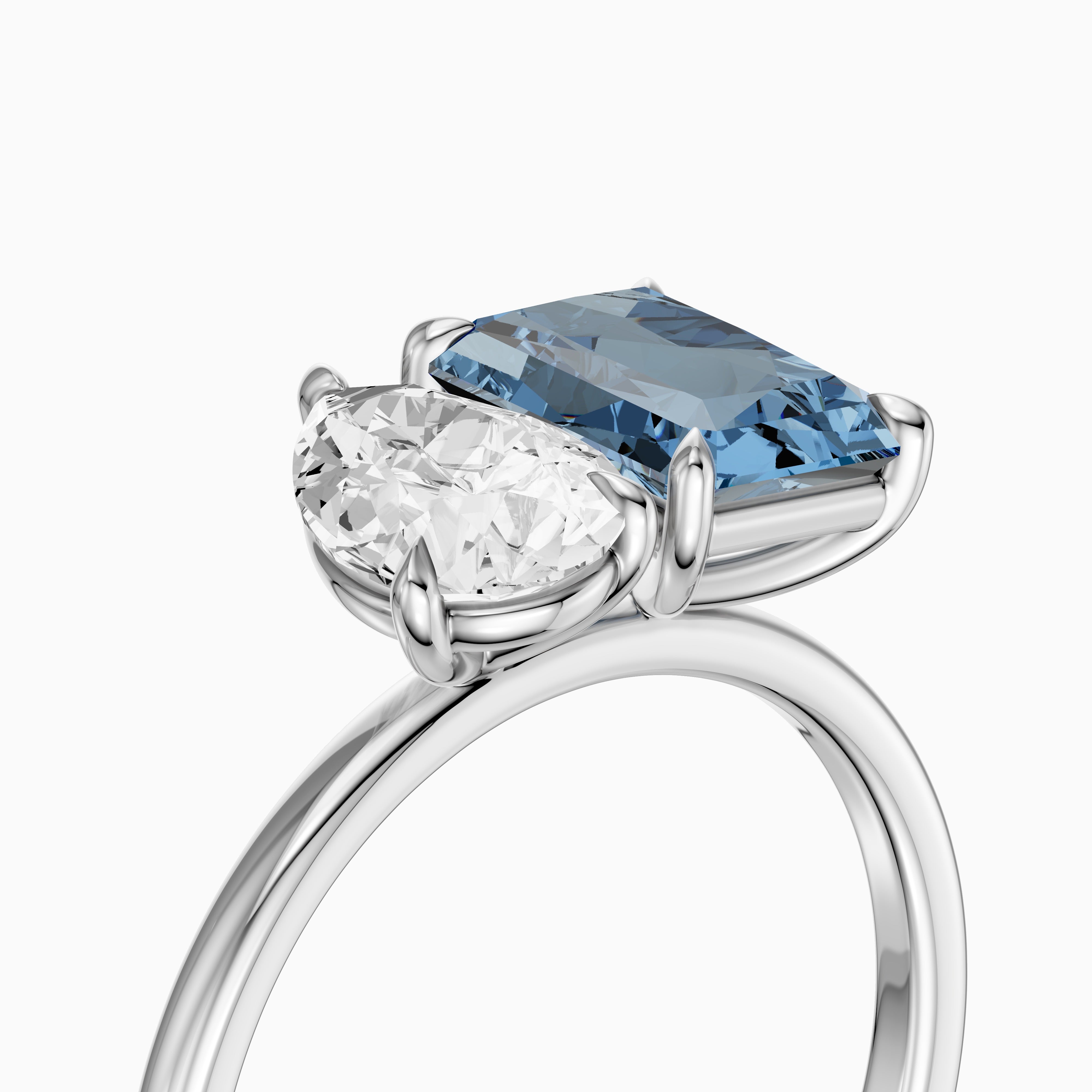 Milica Blue Radiant and Pear Cut Colored Lab Grown Diamond Toi et Moi Ring