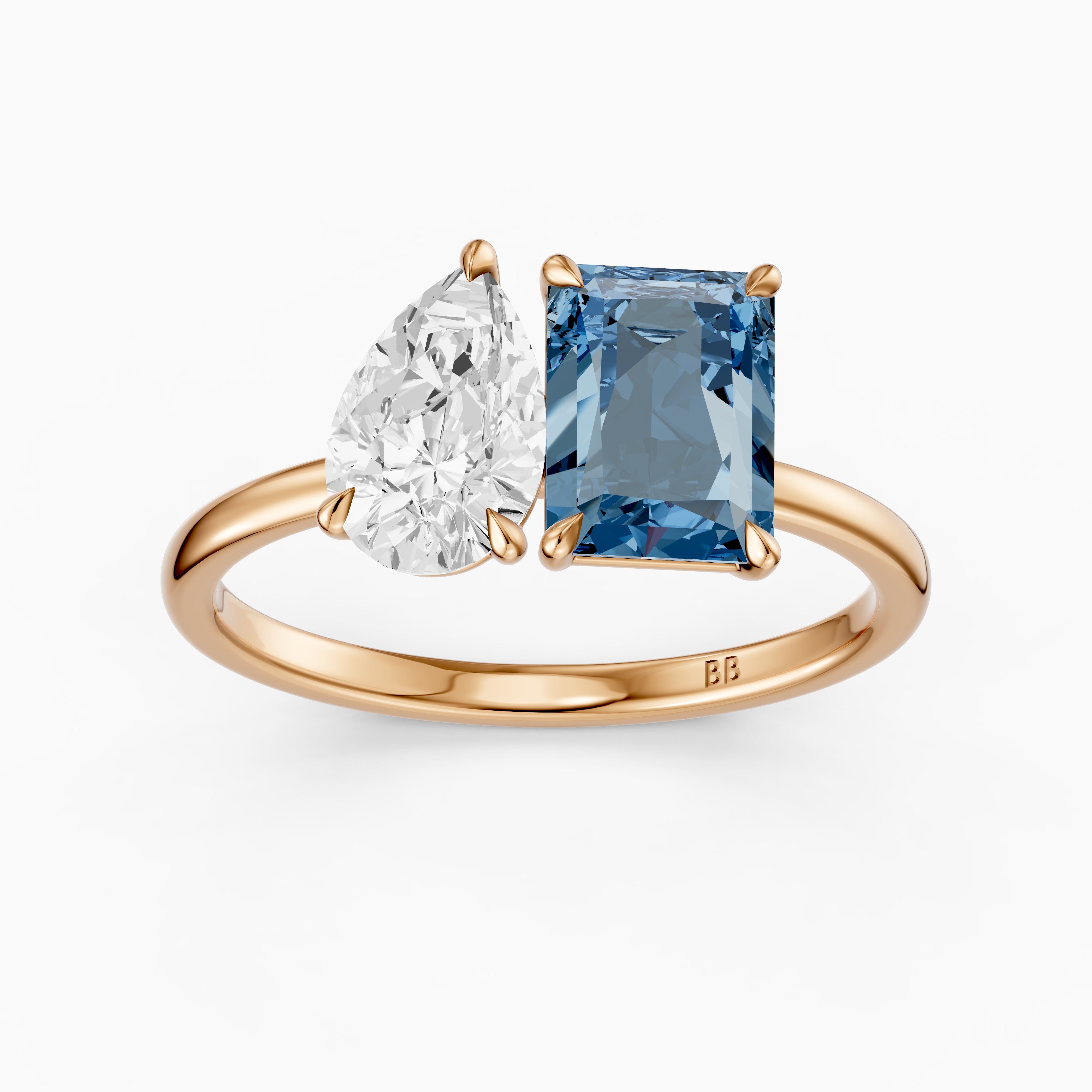 Milica Blue Radiant and Pear Cut Colored Lab Grown Diamond Toi et Moi Ring