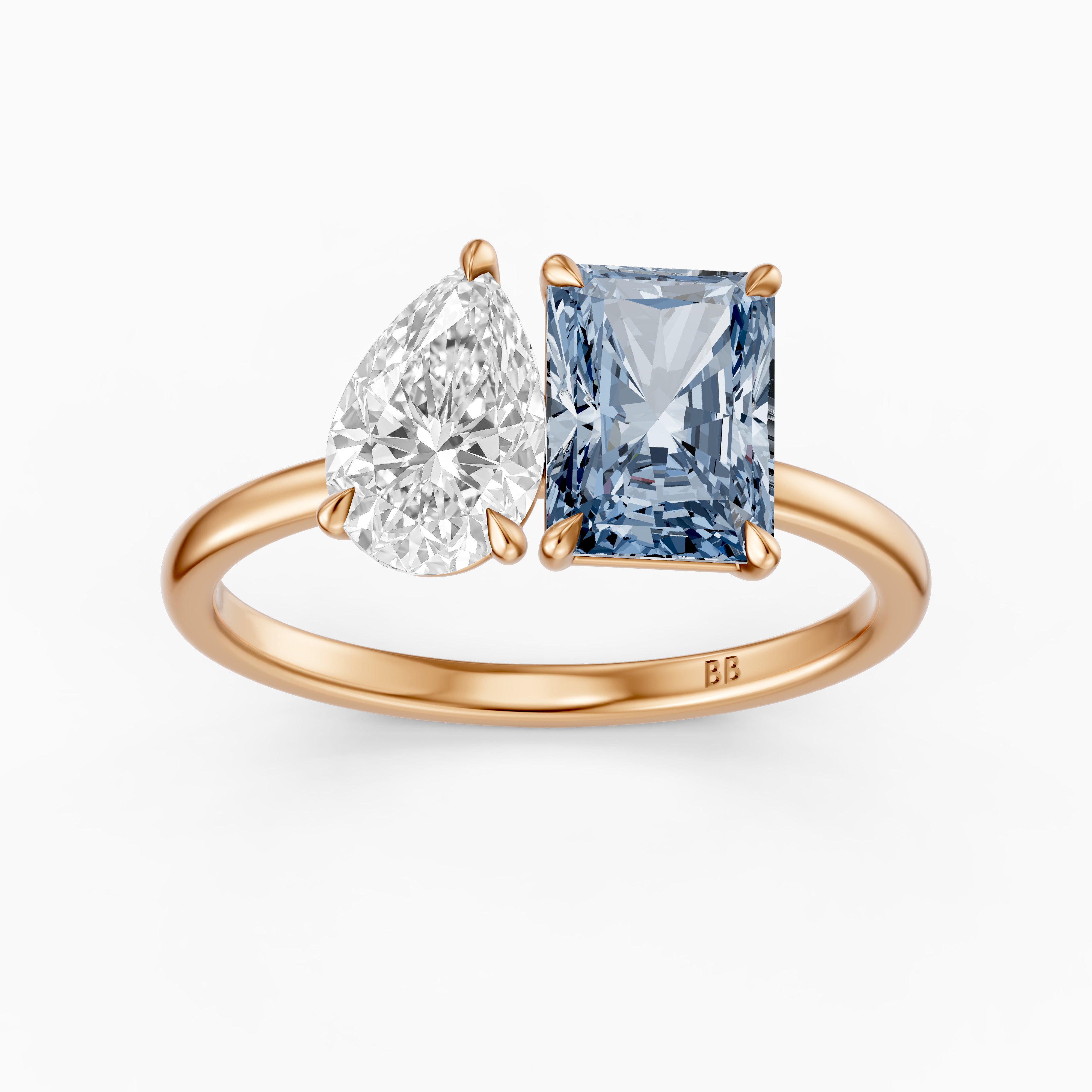 Milica Blue Radiant and Pear Cut Colored Lab Grown Diamond Toi et Moi Ring