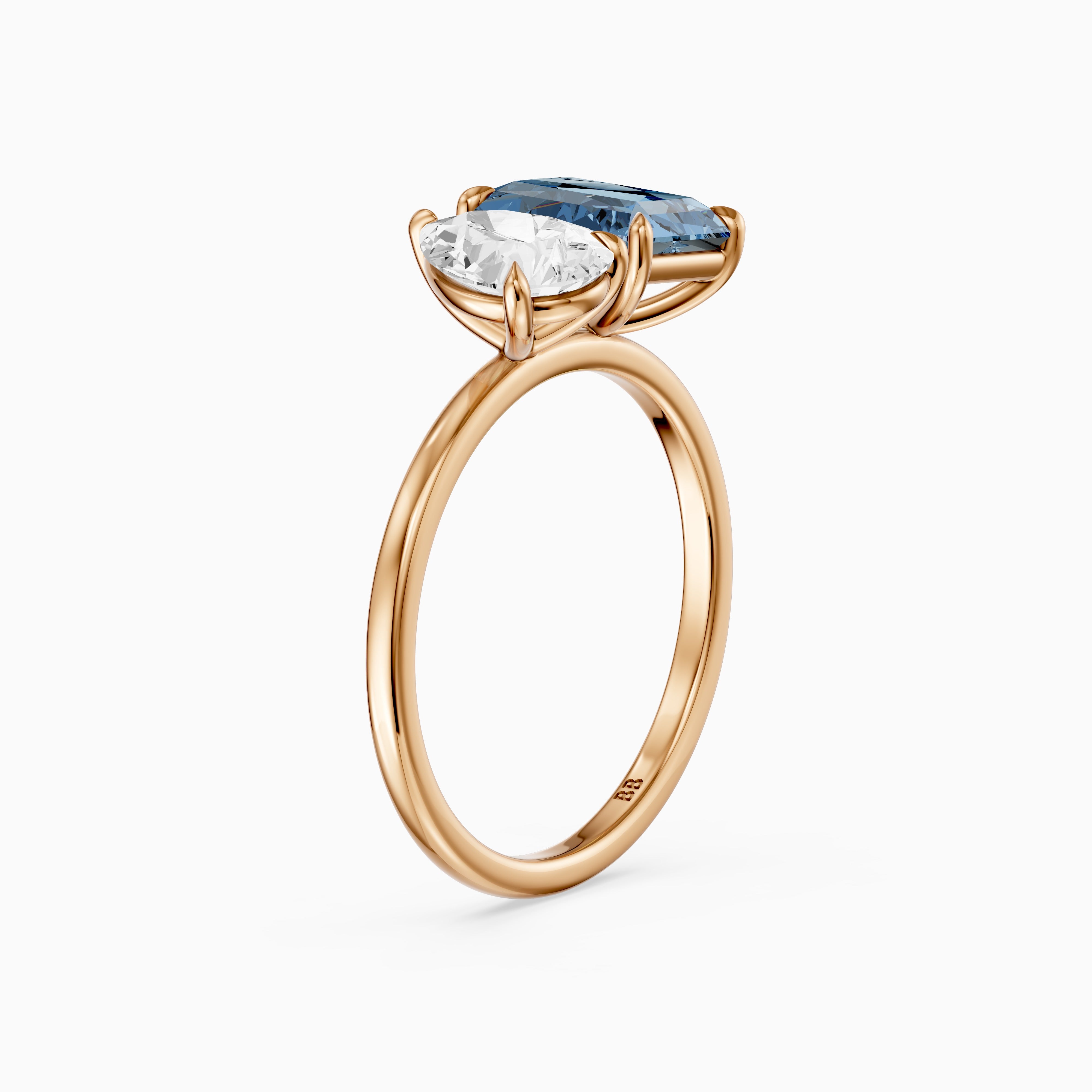 Milica Blue Radiant and Pear Cut Colored Lab Grown Diamond Toi et Moi Ring