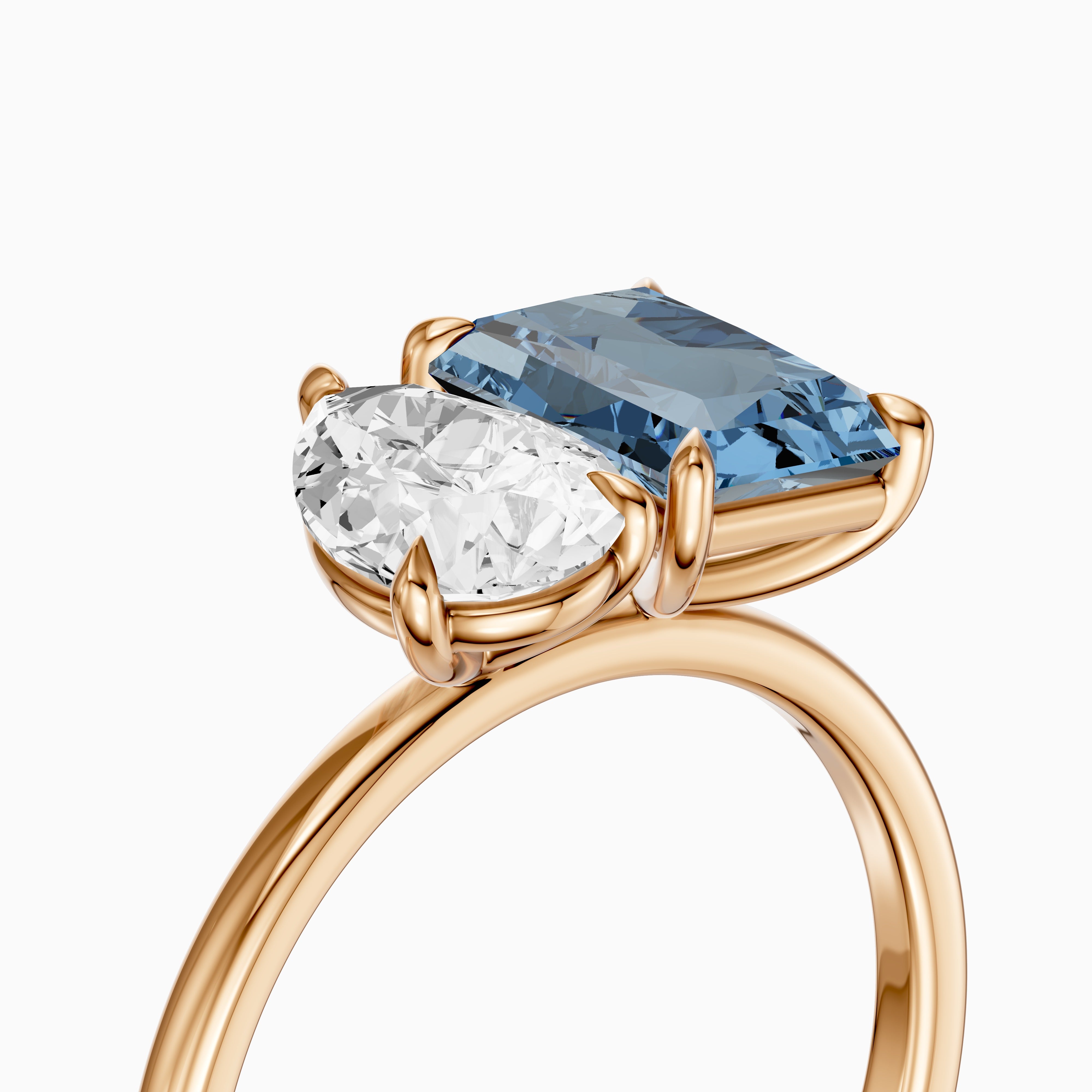 Milica Blue Radiant and Pear Cut Colored Lab Grown Diamond Toi et Moi Ring