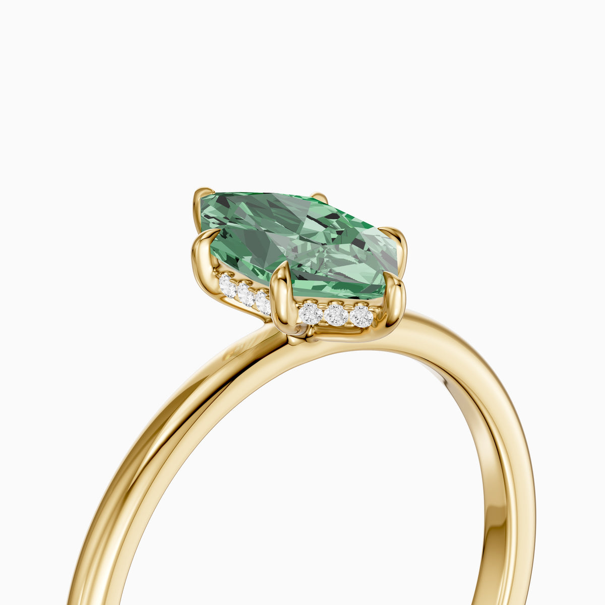 Christine Dutch Marquise Green Lab Grown Diamond Ring with Hidden Halo
