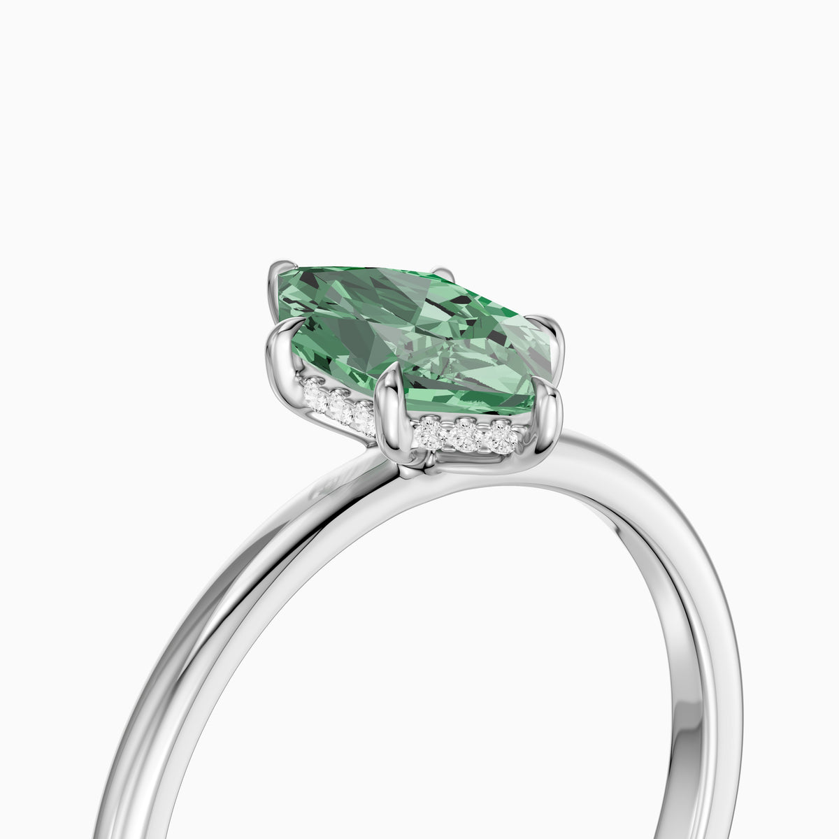 Christine Dutch Marquise Green Lab Grown Diamond Ring with Hidden Halo