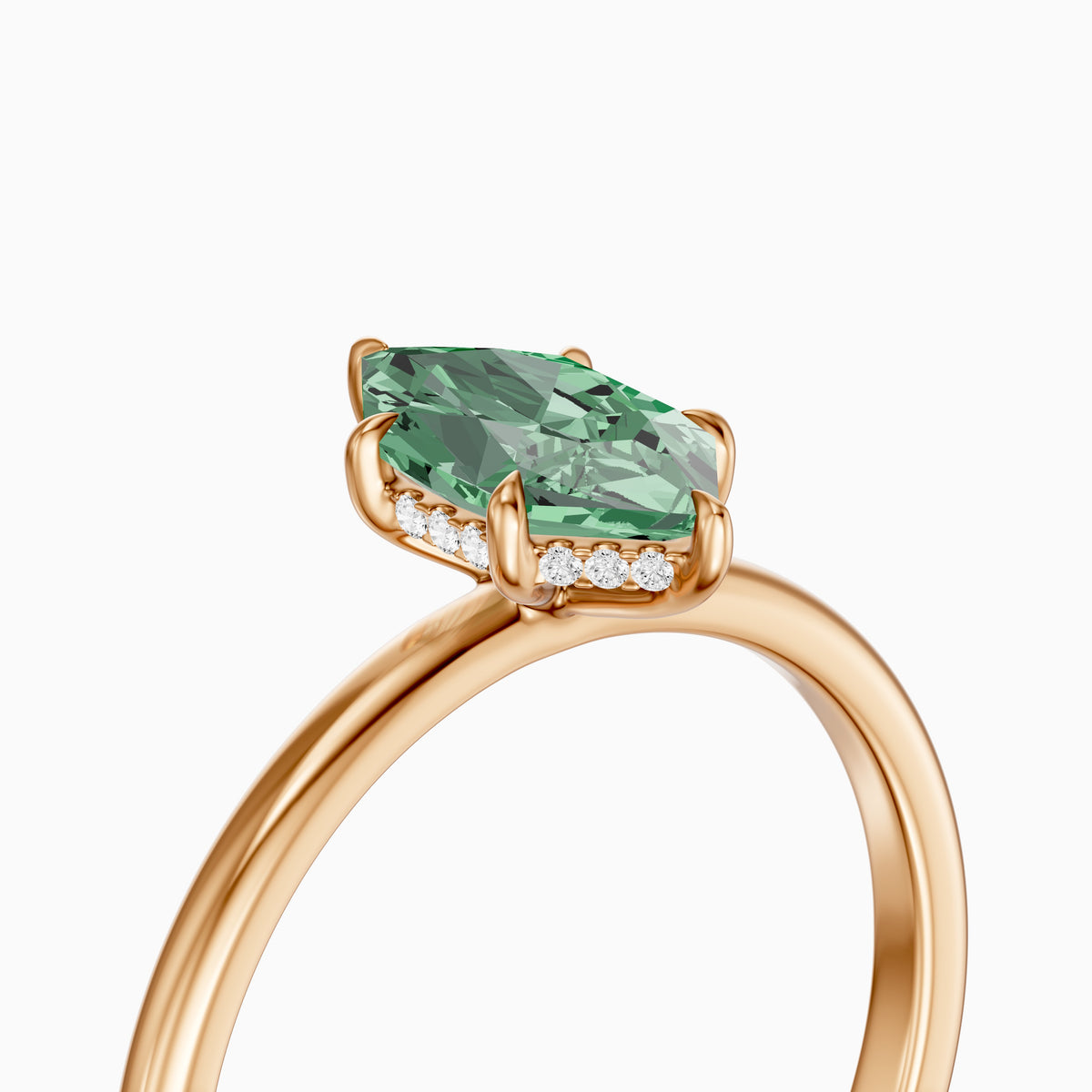 Christine Dutch Marquise Green Lab Grown Diamond Ring with Hidden Halo