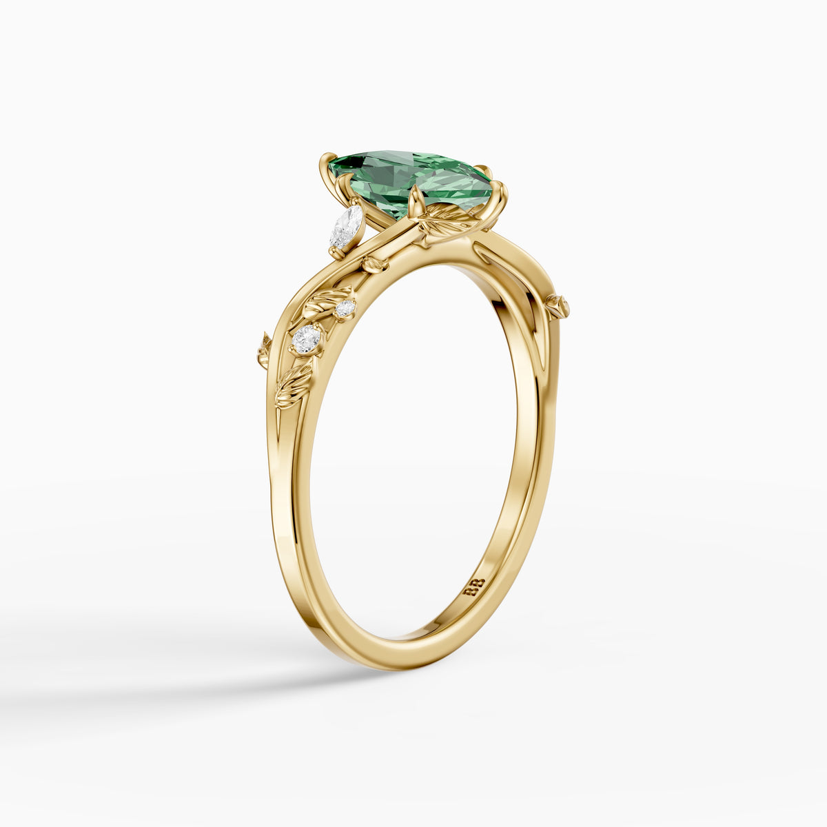 Finley Dutch Marquise Green Lab Grown Diamond Ring with Leaf Vine Band