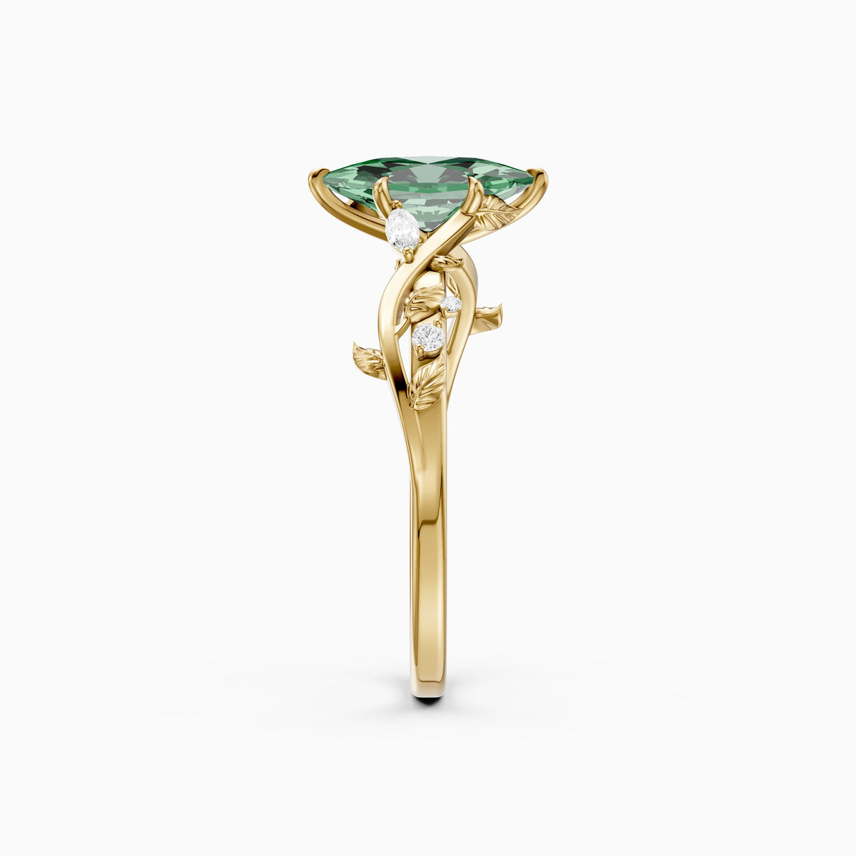 Finley Dutch Marquise Green Lab Grown Diamond Ring with Leaf Vine Band