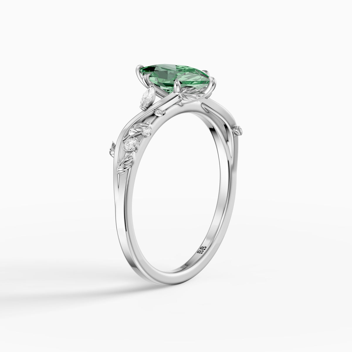Finley Dutch Marquise Green Lab Grown Diamond Ring with Leaf Vine Band