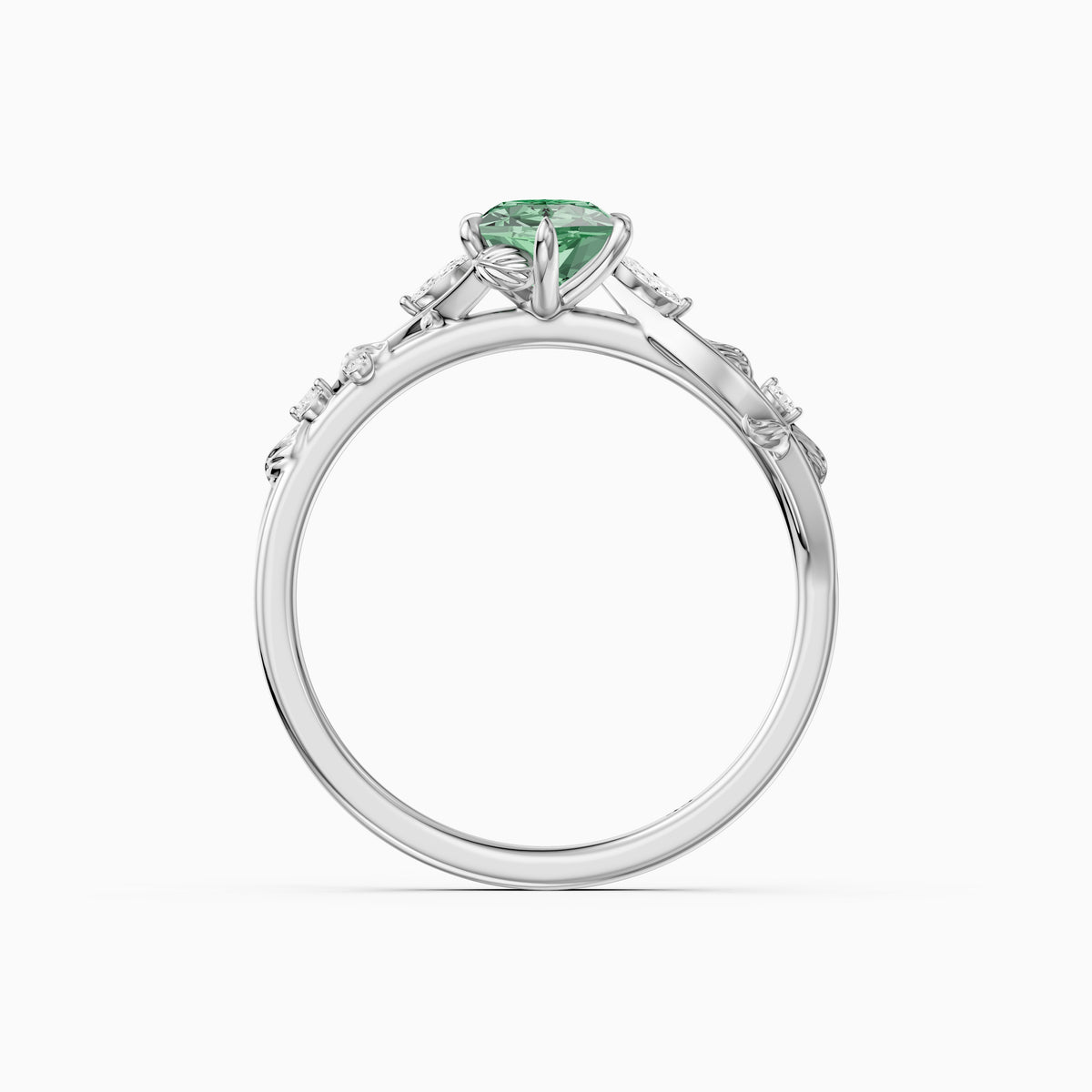 Finley Dutch Marquise Green Lab Grown Diamond Ring with Leaf Vine Band