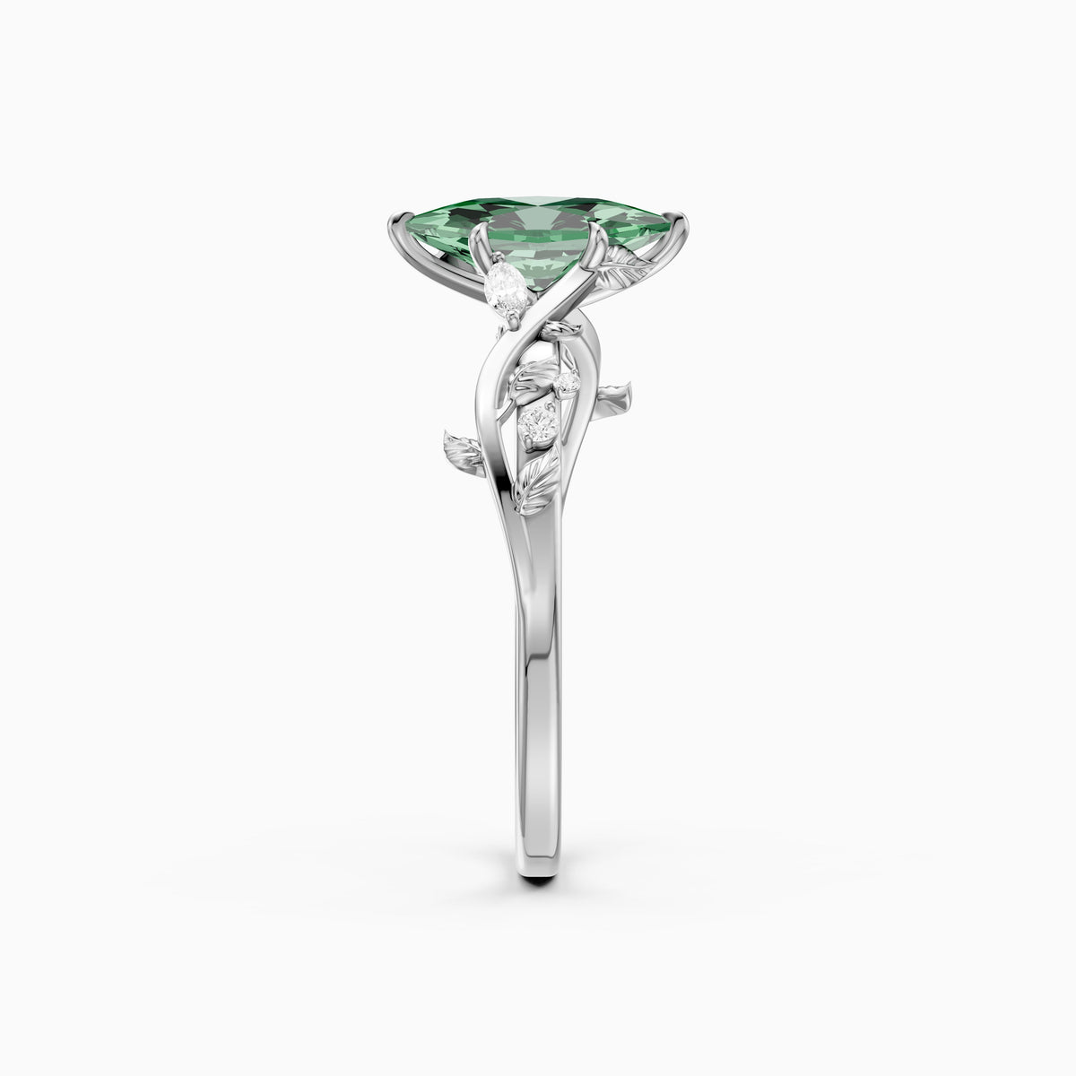 Finley Dutch Marquise Green Lab Grown Diamond Ring with Leaf Vine Band