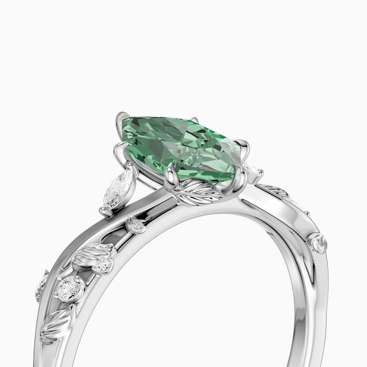 Finley Dutch Marquise Green Lab Grown Diamond Ring with Leaf Vine Band