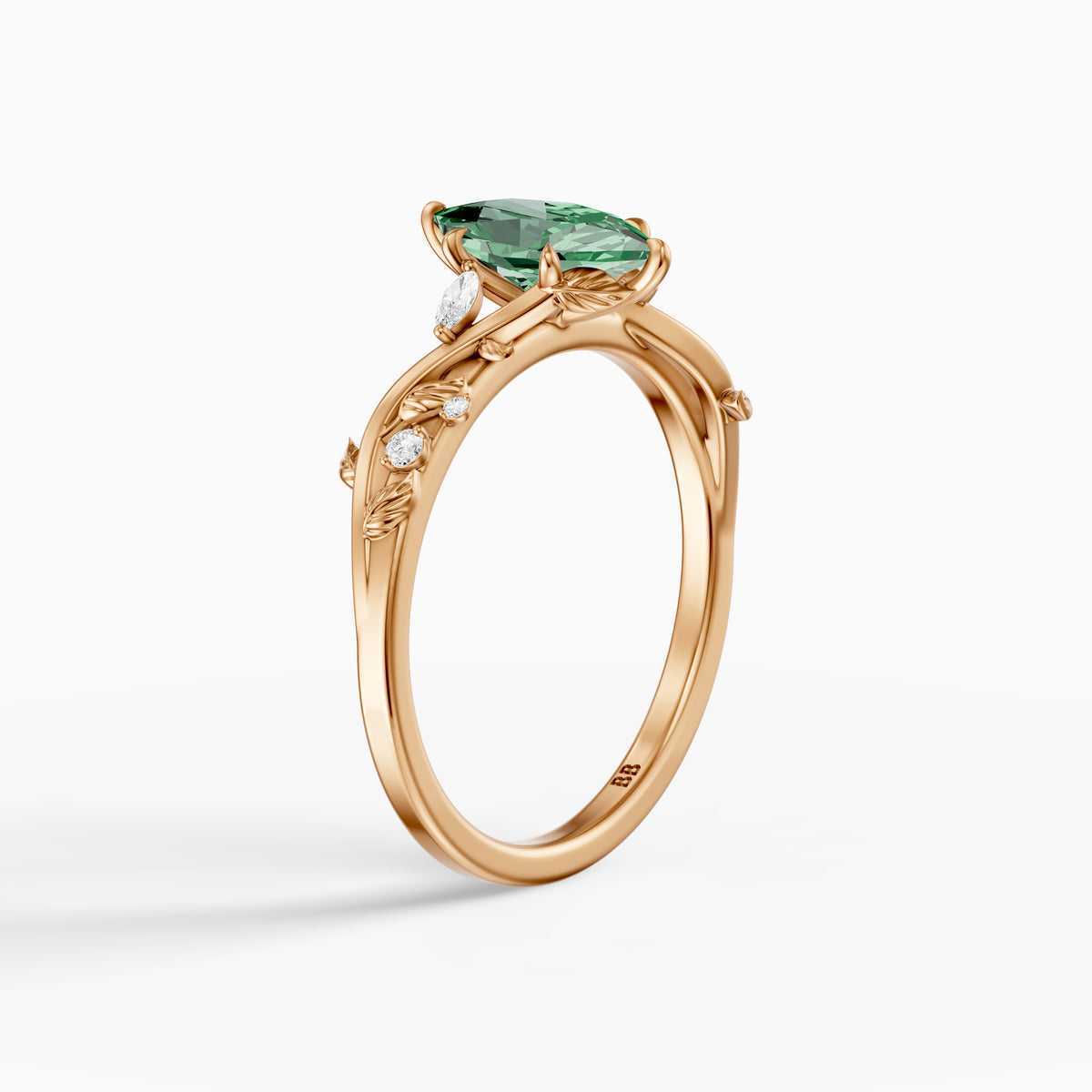 Finley Dutch Marquise Green Lab Grown Diamond Ring with Leaf Vine Band