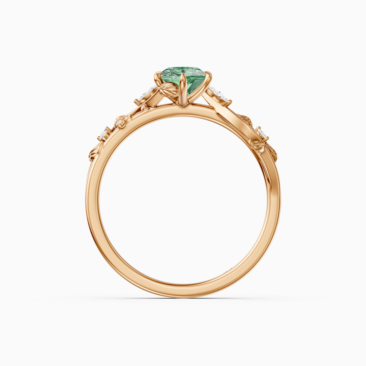 Finley Dutch Marquise Green Lab Grown Diamond Ring with Leaf Vine Band