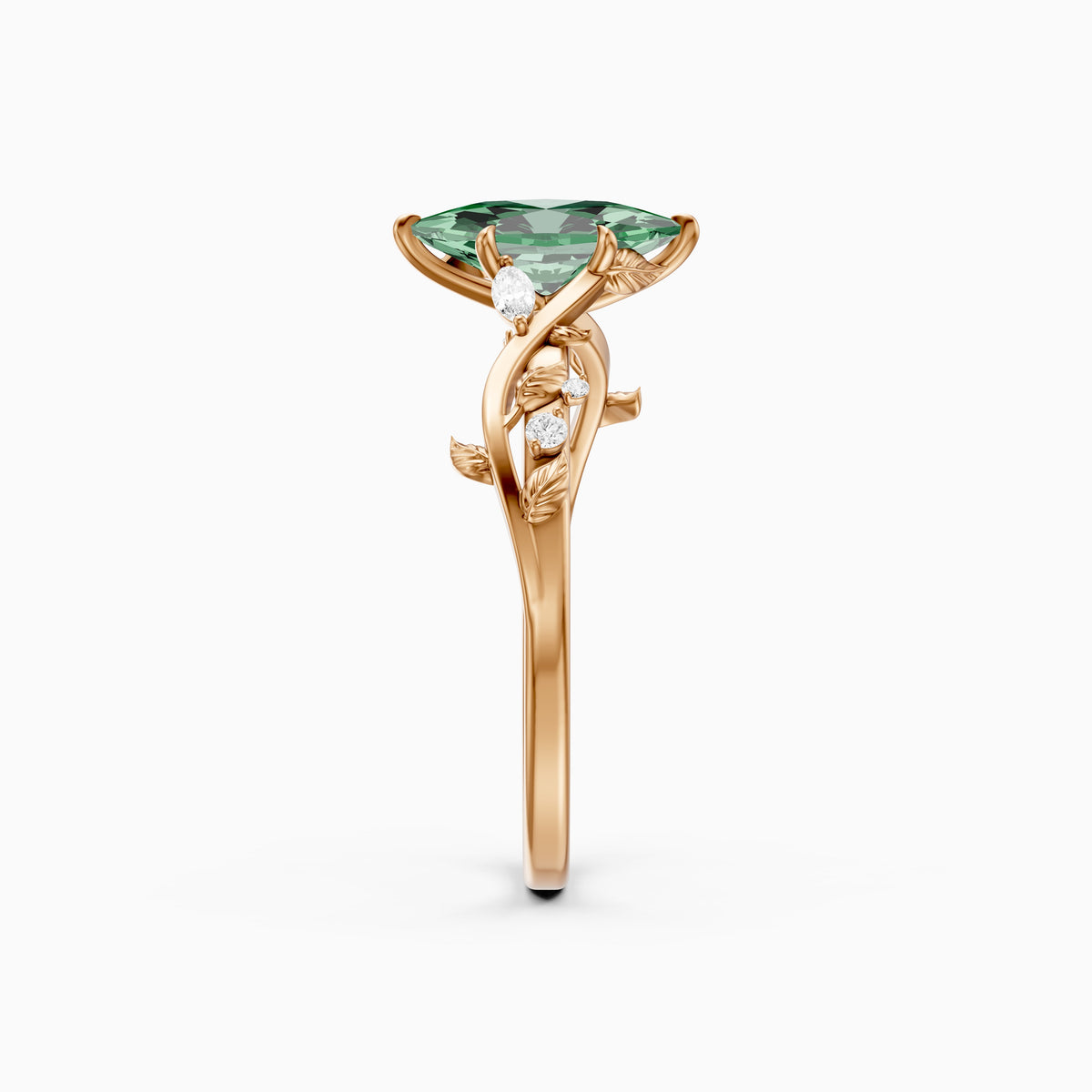 Finley Dutch Marquise Green Lab Grown Diamond Ring with Leaf Vine Band