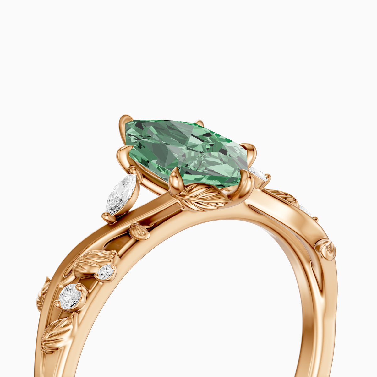 Finley Dutch Marquise Green Lab Grown Diamond Ring with Leaf Vine Band