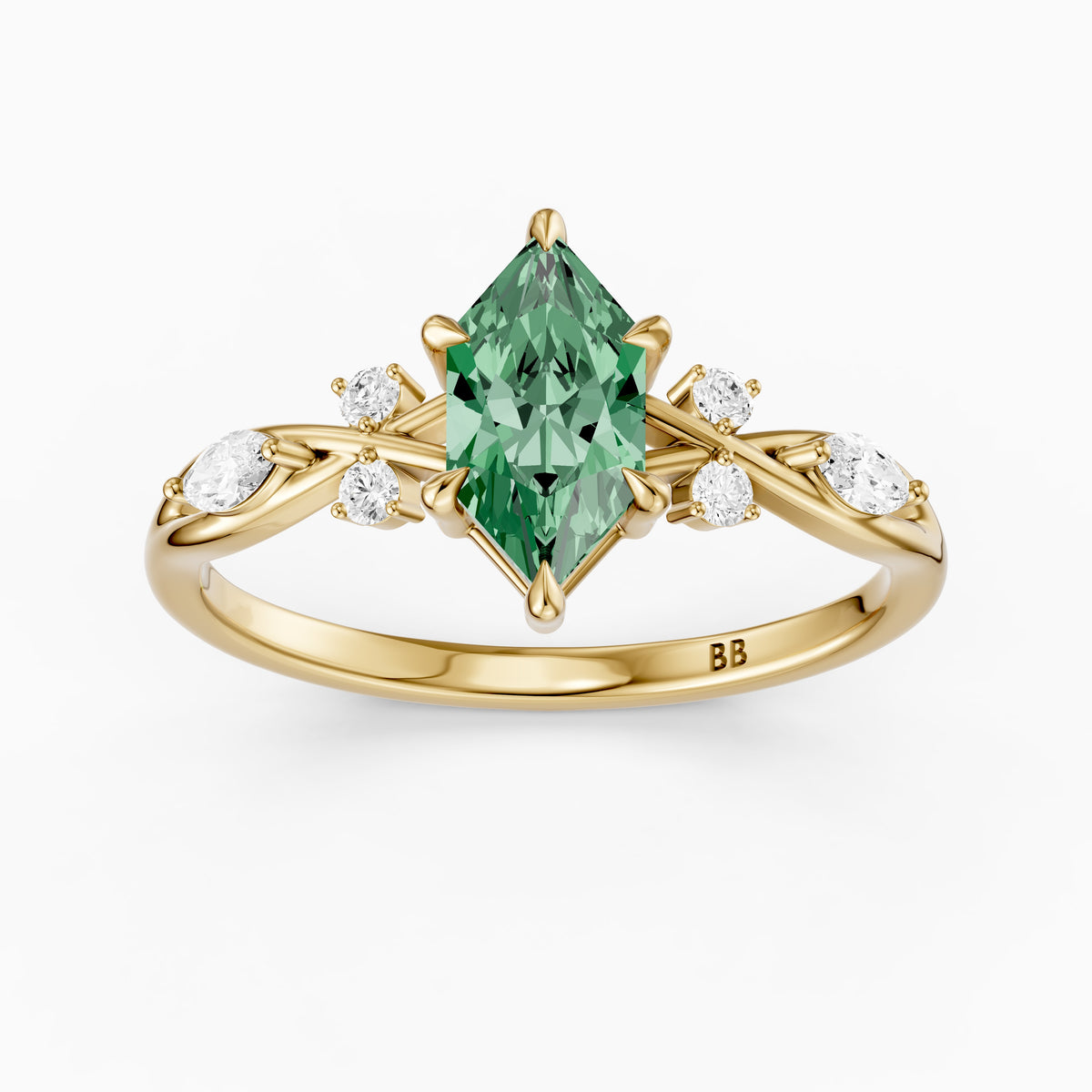 Meredith Nature Inspired Dutch Marquise Cut Green Lab Grown Diamond Engagement Ring