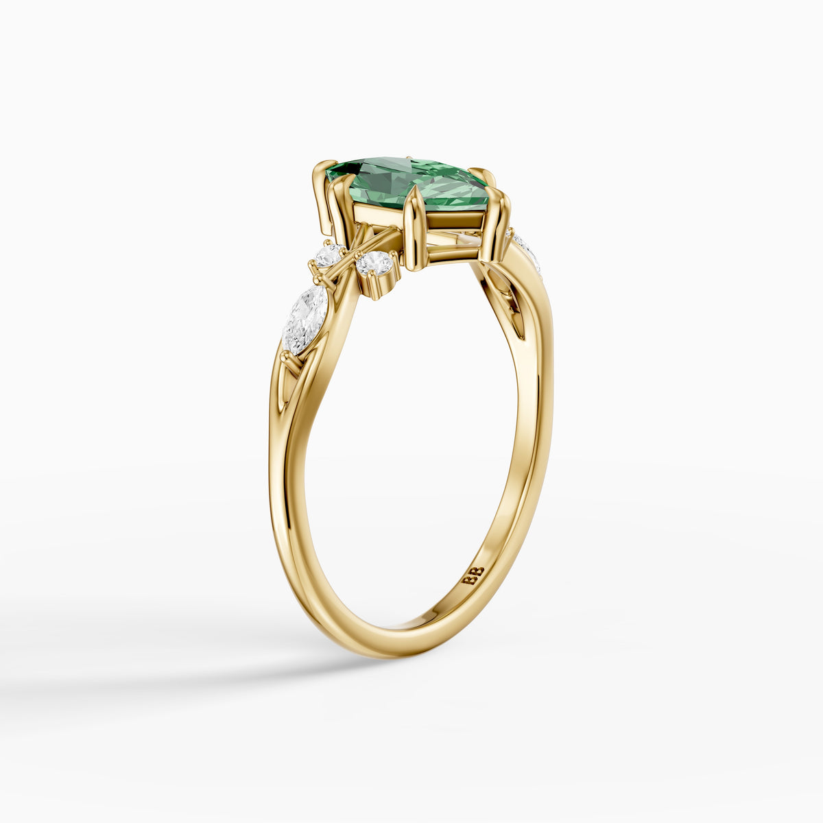 Meredith Nature Inspired Dutch Marquise Cut Green Lab Grown Diamond Engagement Ring