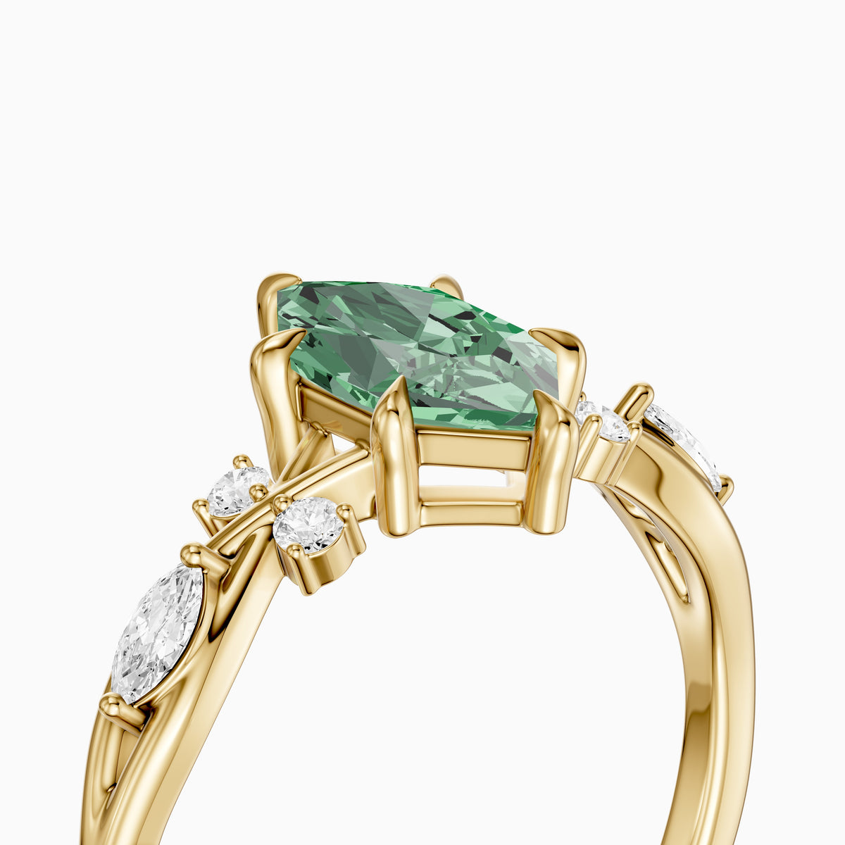 Meredith Nature Inspired Dutch Marquise Cut Green Lab Grown Diamond Engagement Ring