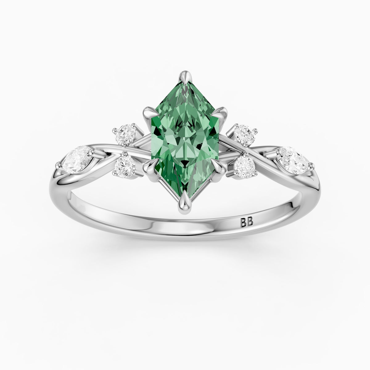 Meredith Nature Inspired Dutch Marquise Cut Green Lab Grown Diamond Engagement Ring