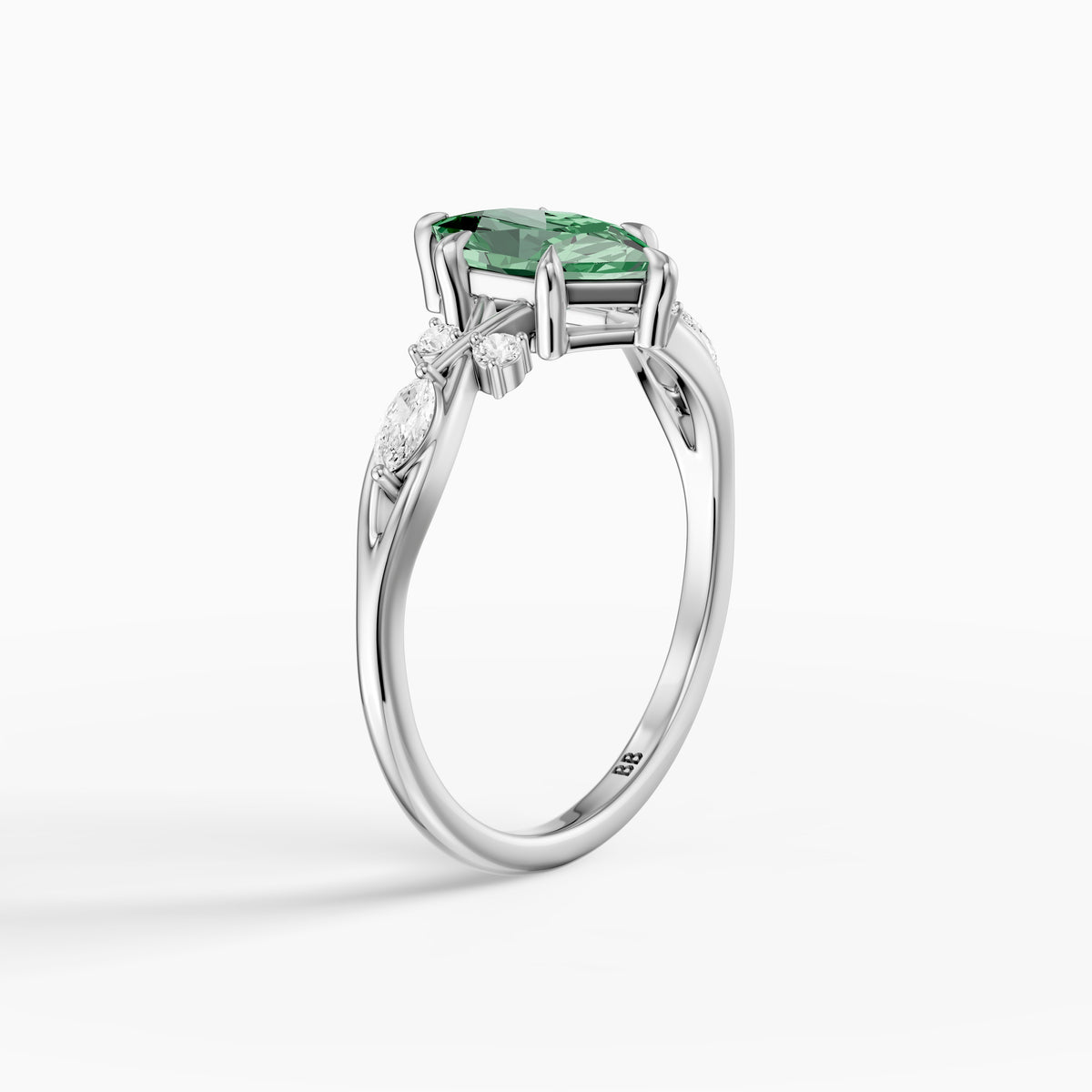Meredith Nature Inspired Dutch Marquise Cut Green Lab Grown Diamond Engagement Ring