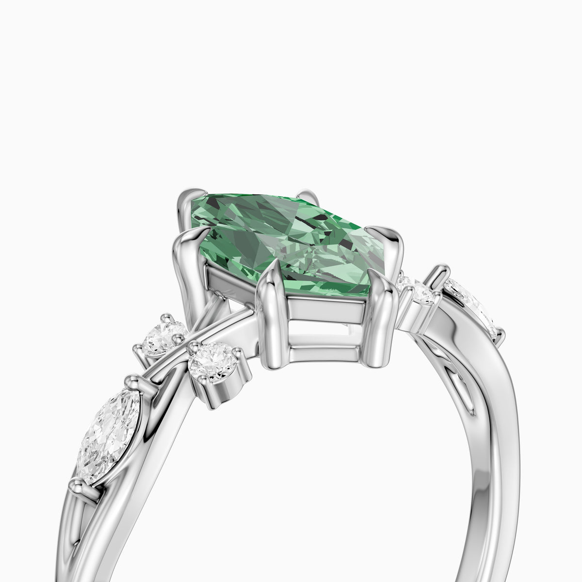 Meredith Nature Inspired Dutch Marquise Cut Green Lab Grown Diamond Engagement Ring