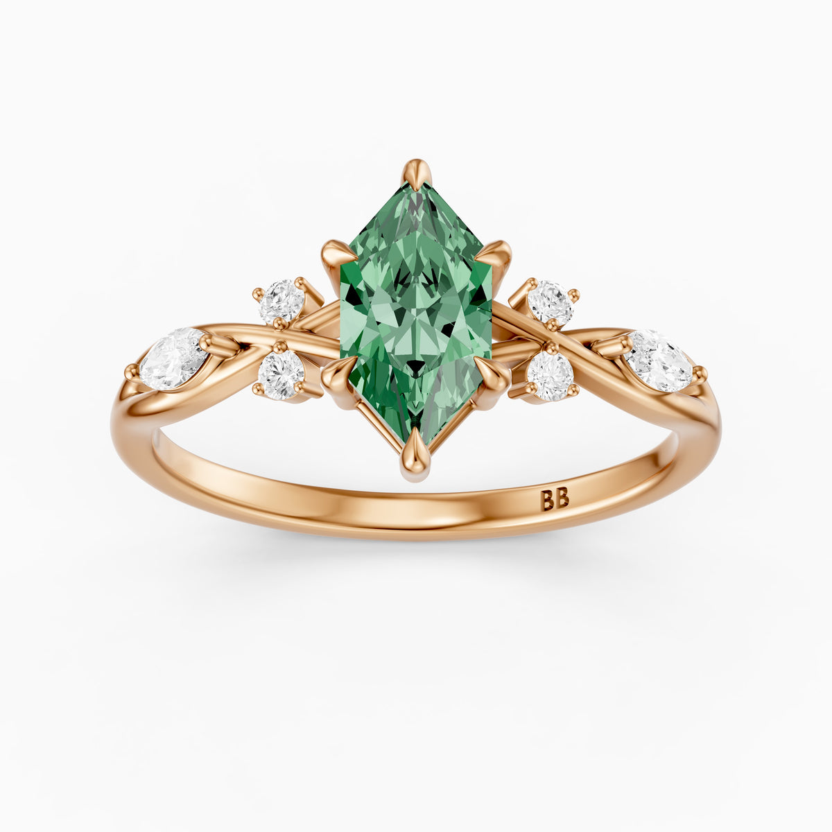 Meredith Nature Inspired Dutch Marquise Cut Green Lab Grown Diamond Engagement Ring