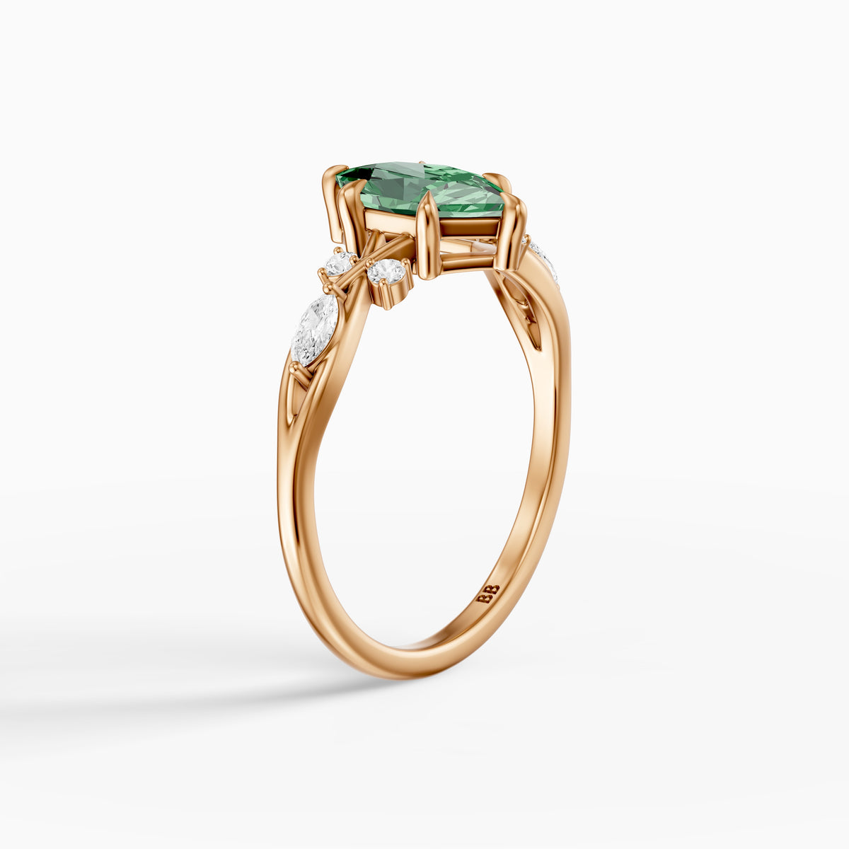 Meredith Nature Inspired Dutch Marquise Cut Green Lab Grown Diamond Engagement Ring